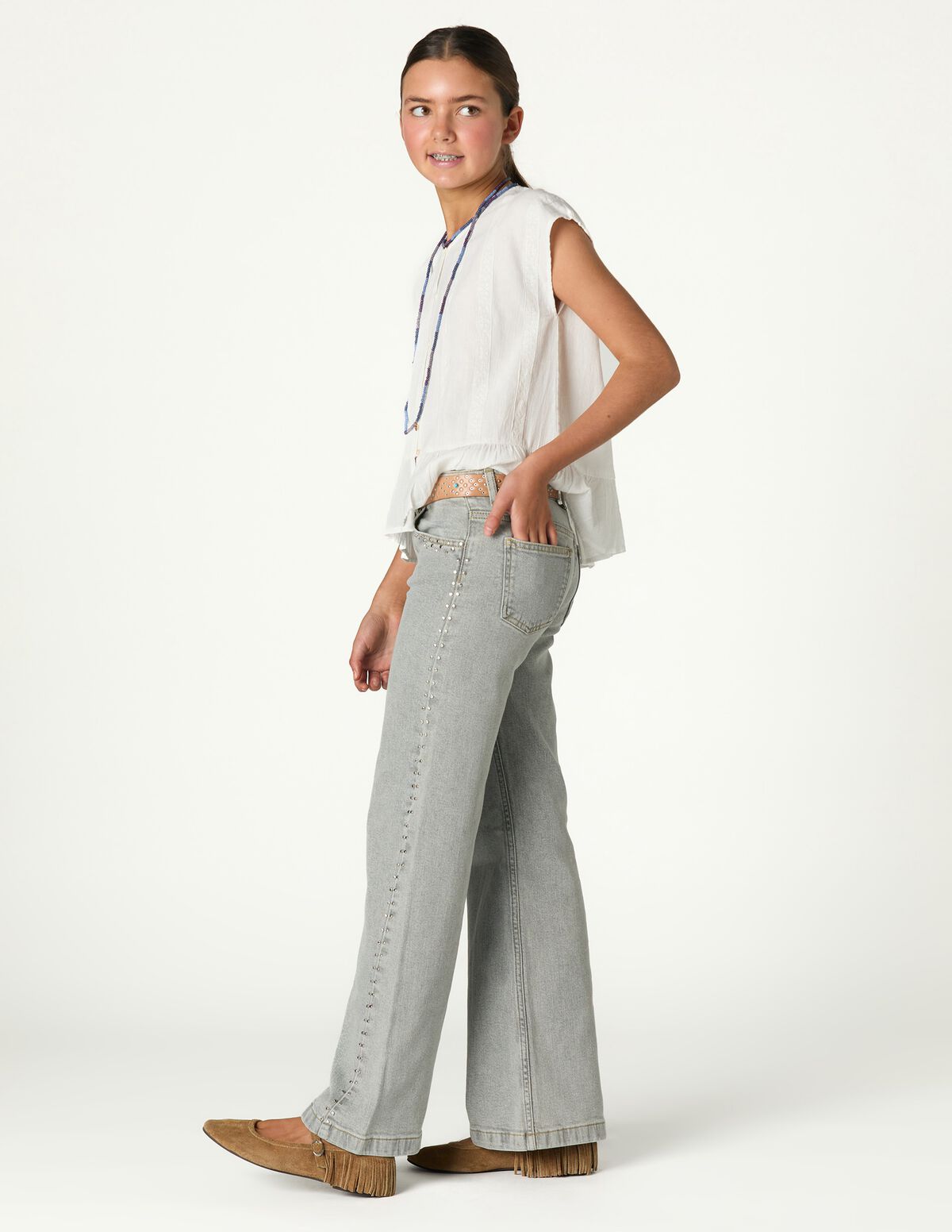 WHITE STUDDED TROUSERS