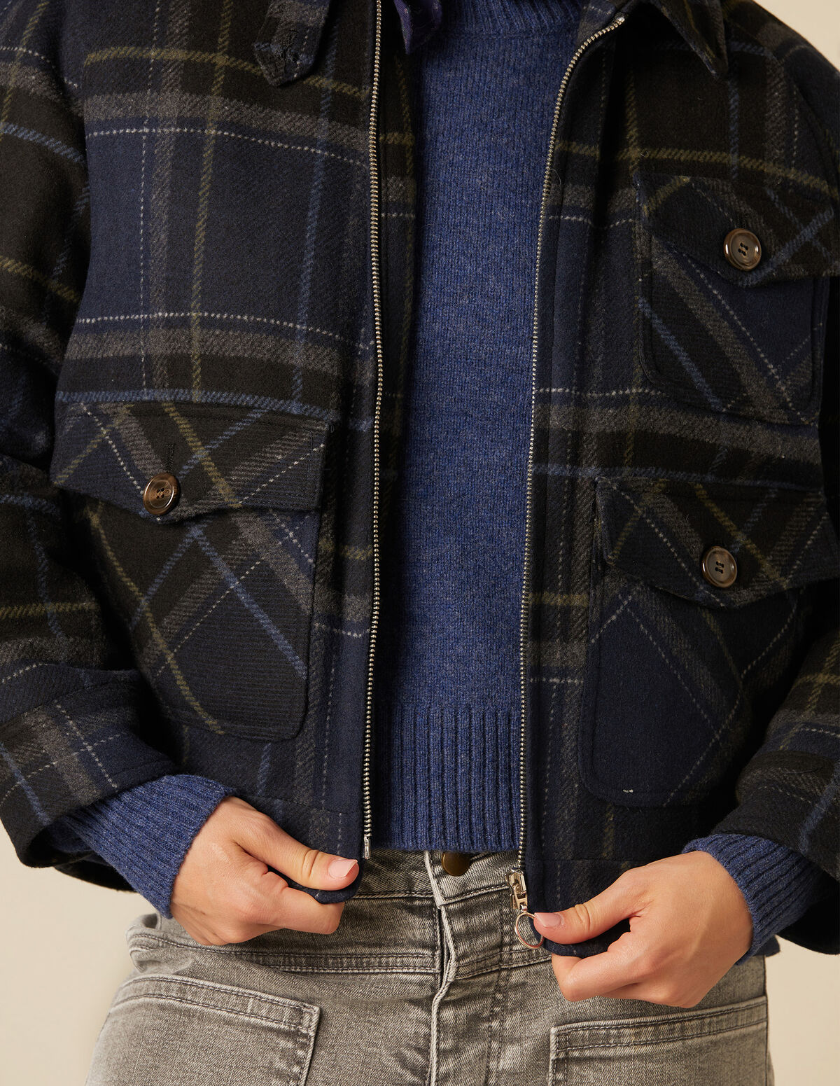 MANTEAU POCHES CARREAUX