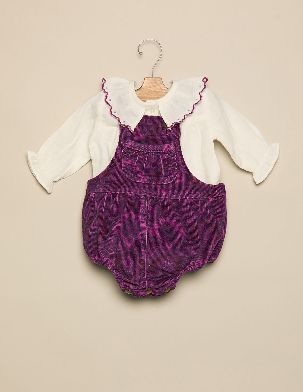 BROWN CORDUROY PRINTED PLAYSUIT