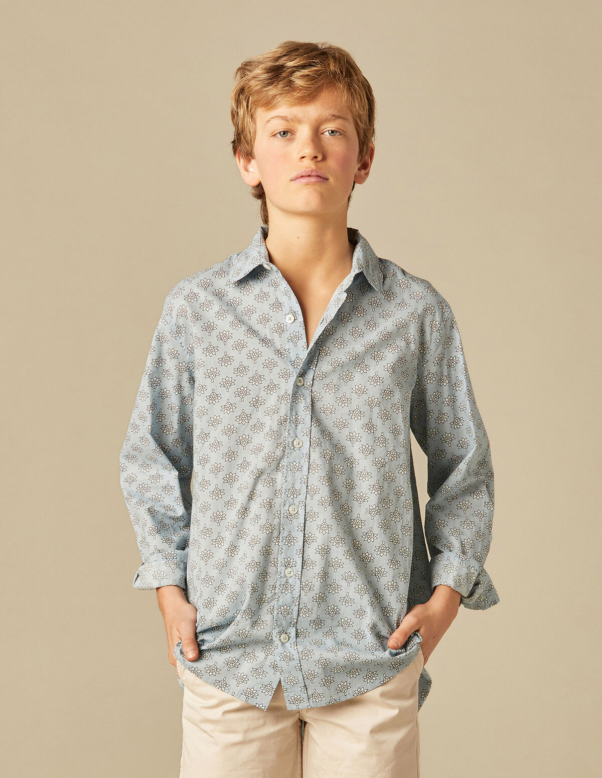 CHEMISE FEUILLES BLEUE