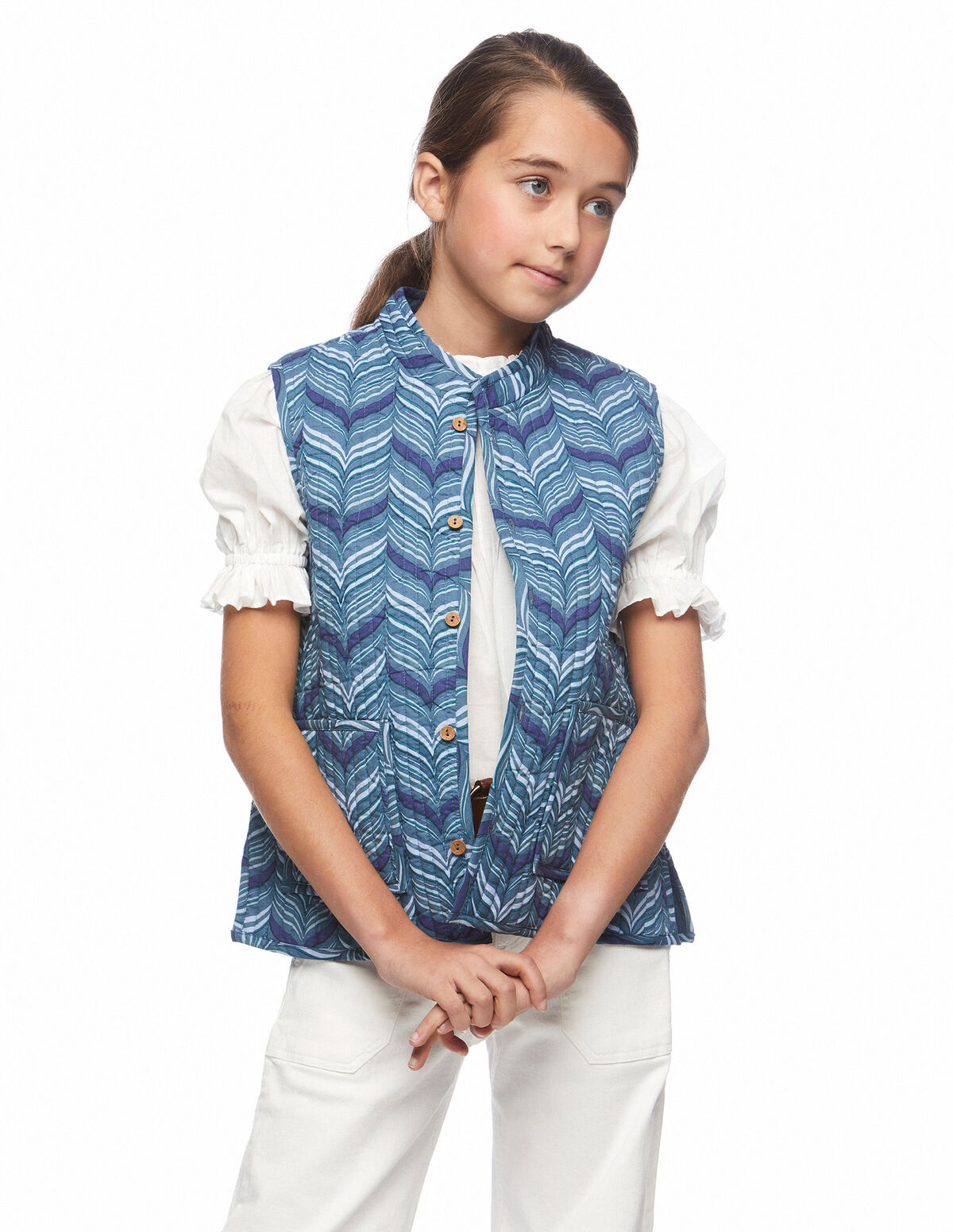 Blue herringbone quilted gilet
