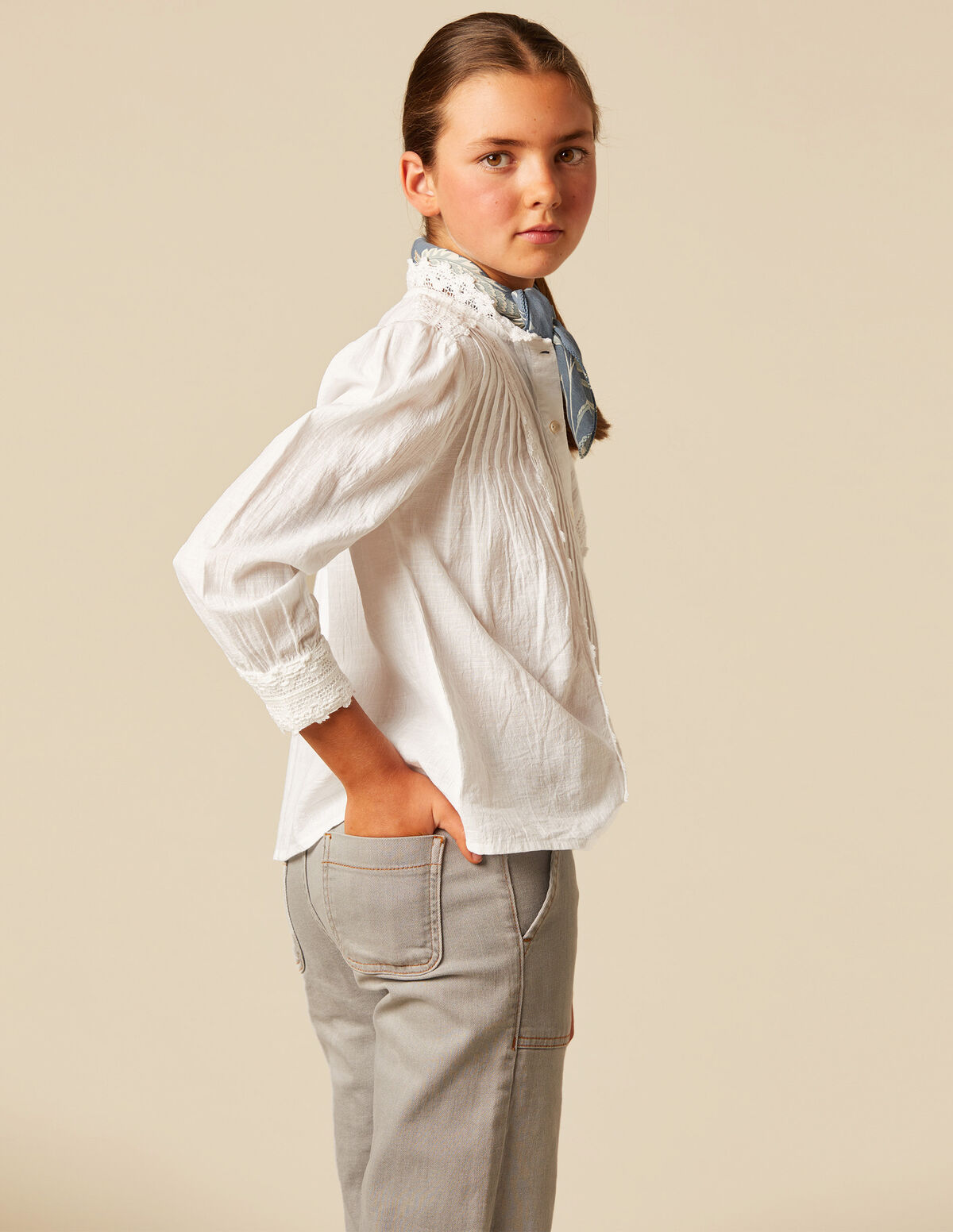CHEMISE PLIS DENTELLE ÉCRUE