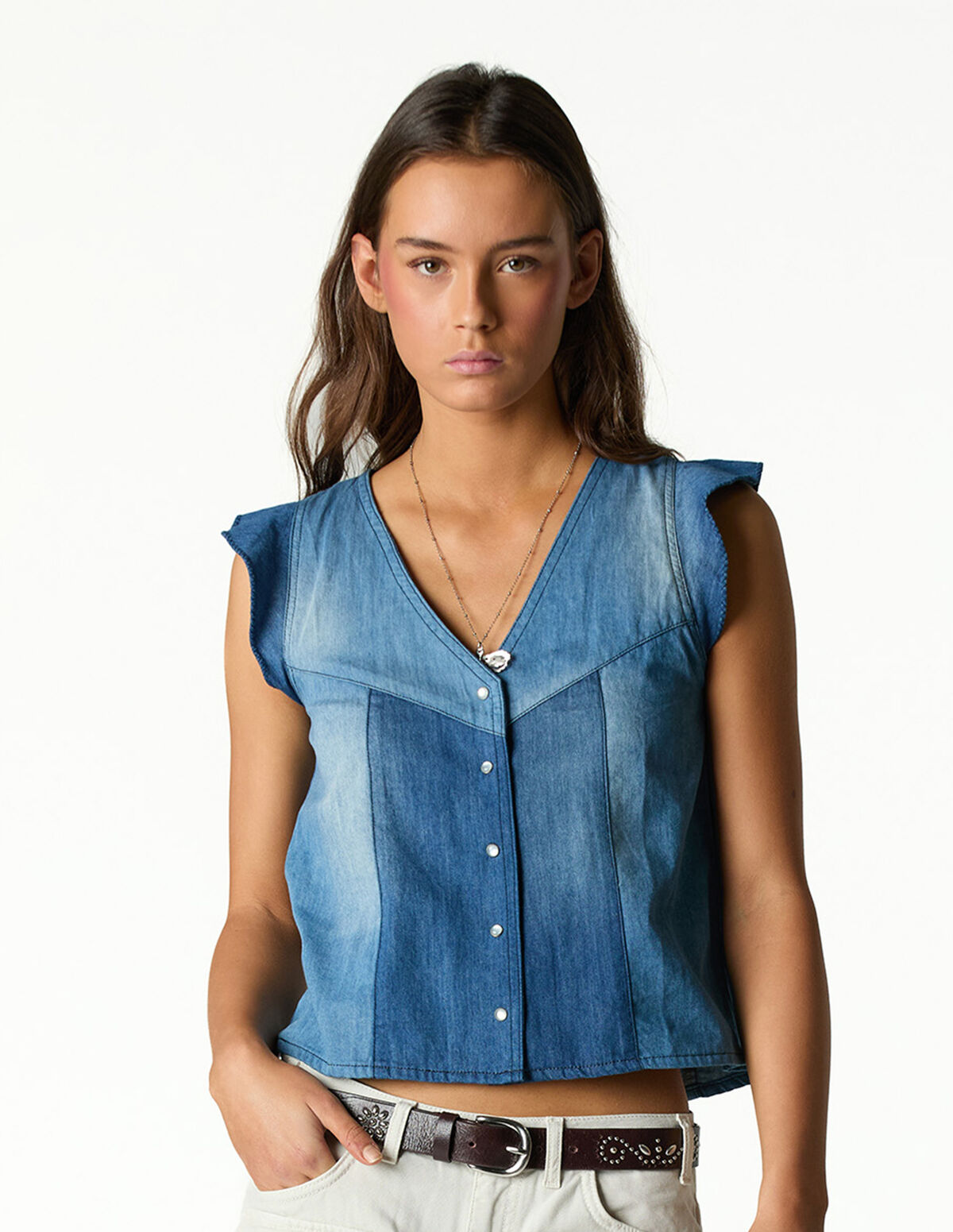 BLUE PATCHWORK DENIM TOP