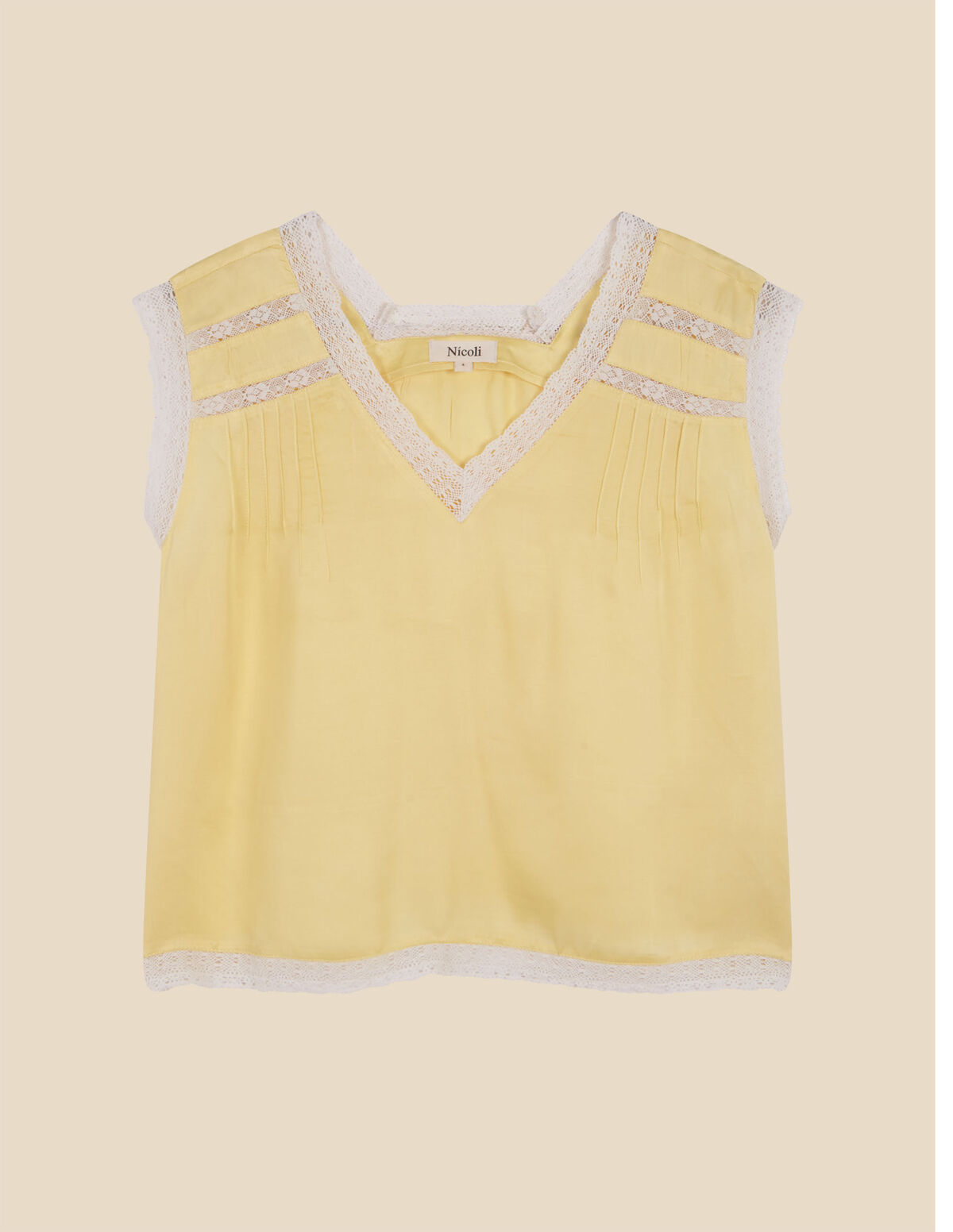 YELLOW SATIN TOP WITH LACE