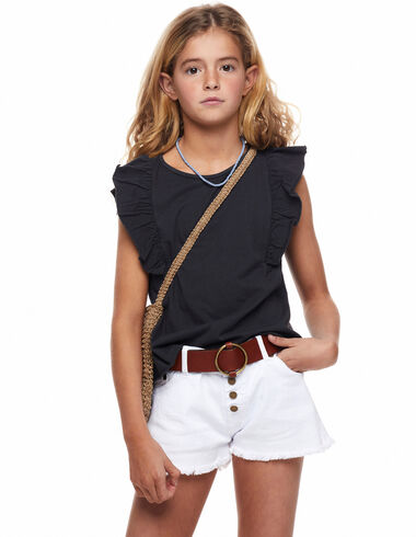 Anthracite ruffle shoulder T-shirt - View all > - Nícoli