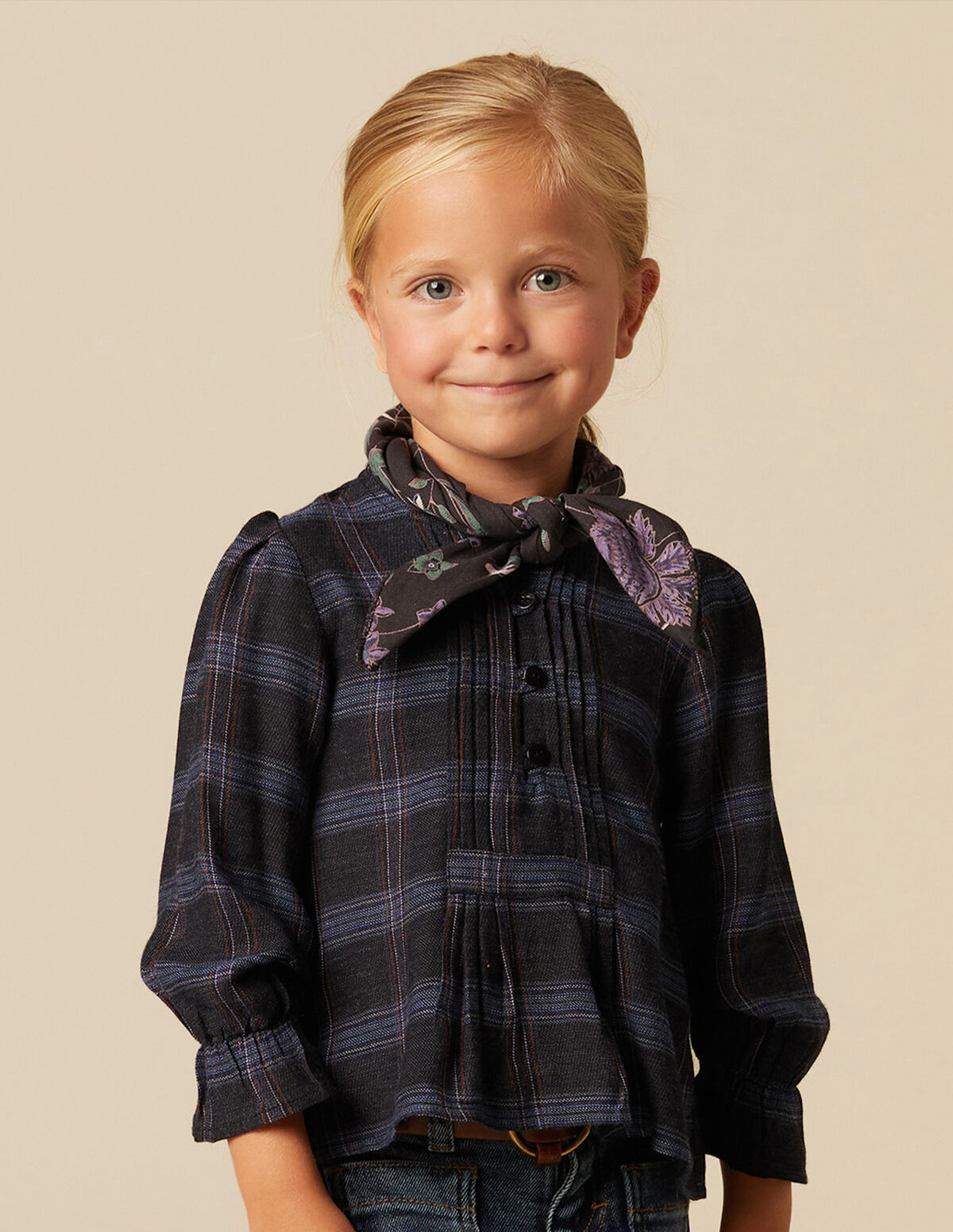 CHECKED PIN-TUCK SHIRT
