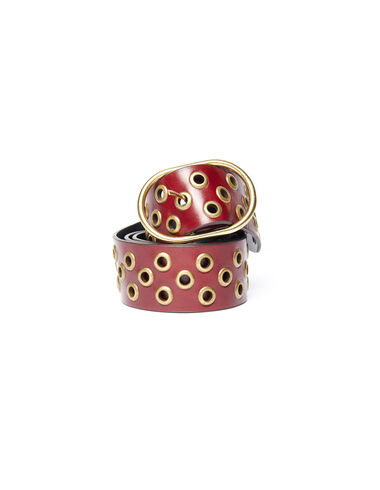 Maroon leather belt with gold studs - Complementos - Nícoli