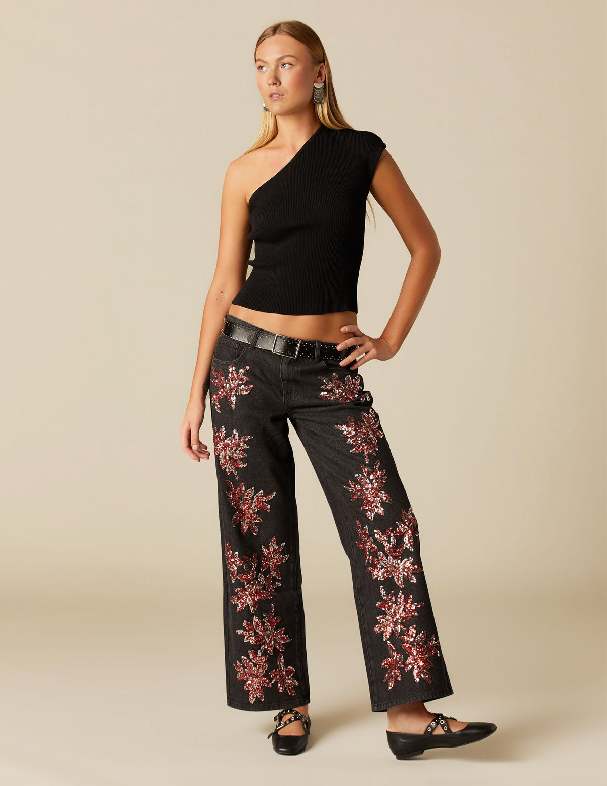 PANTALÓN LENTEJUELAS GRANATE PLATEADO