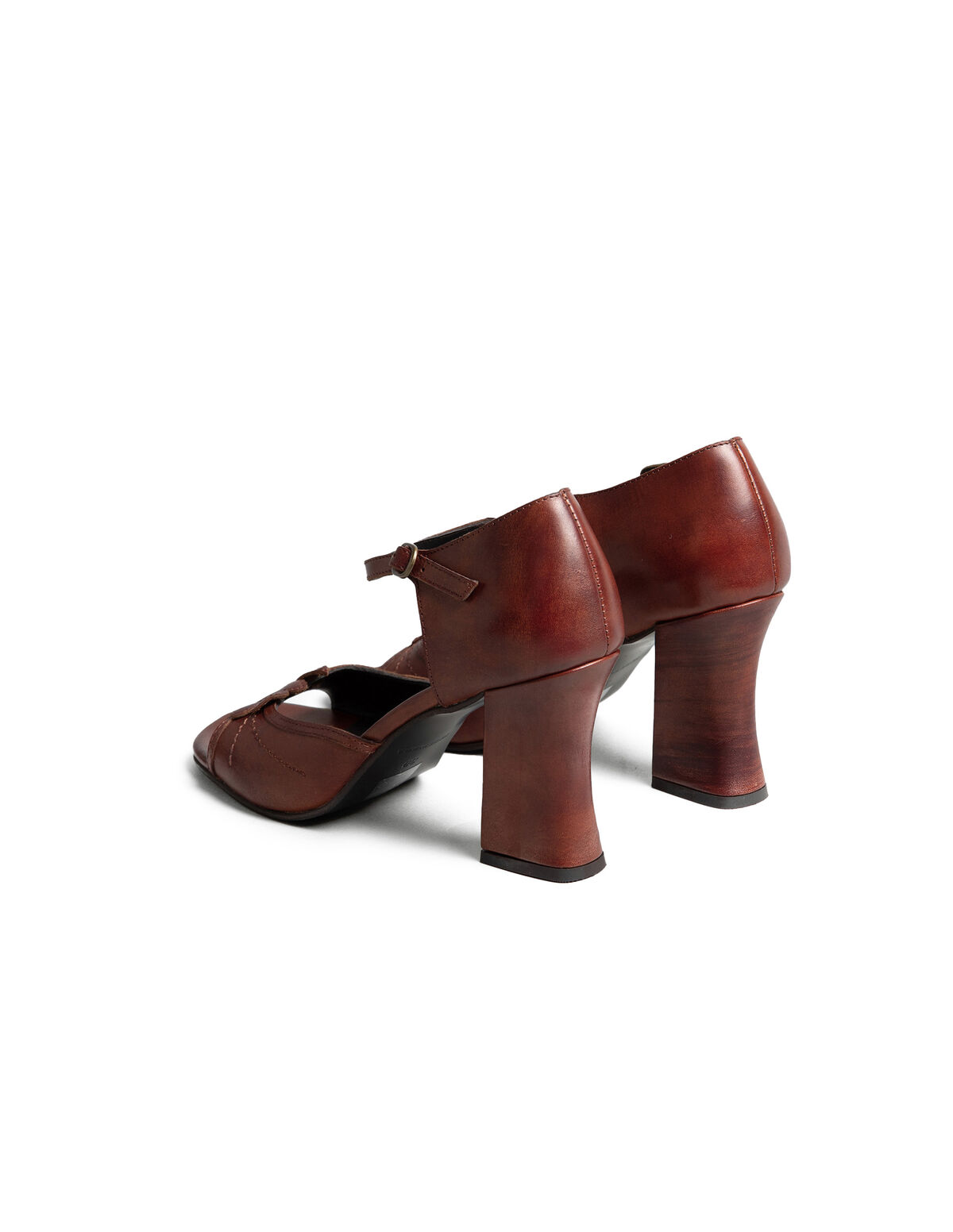 BROWN LEATHER HEELED SANDALS