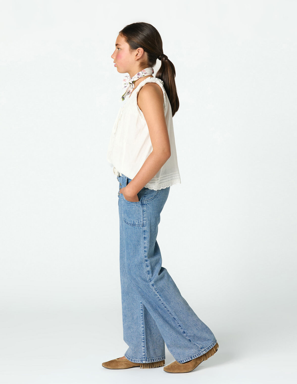 CAL&Ccedil;AS DENIM BRANCO COM BOLSOS