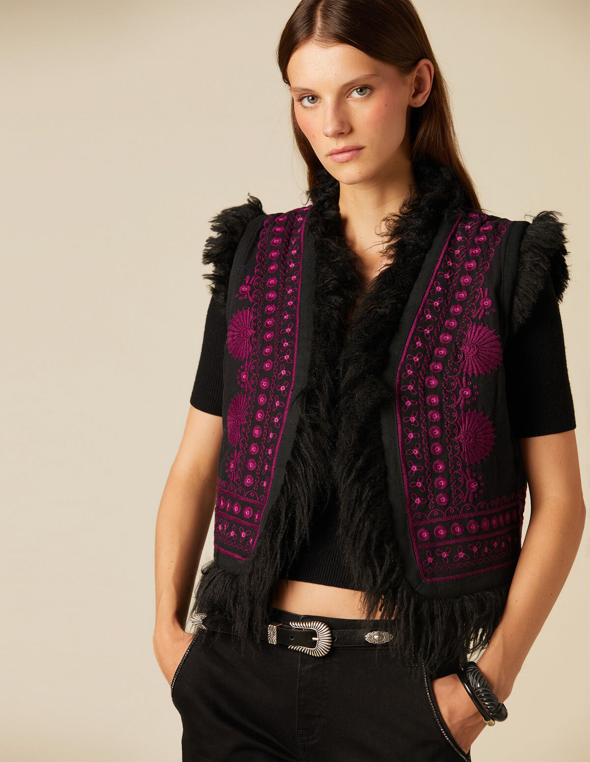 EMBROIDERED FUR WAISTCOAT