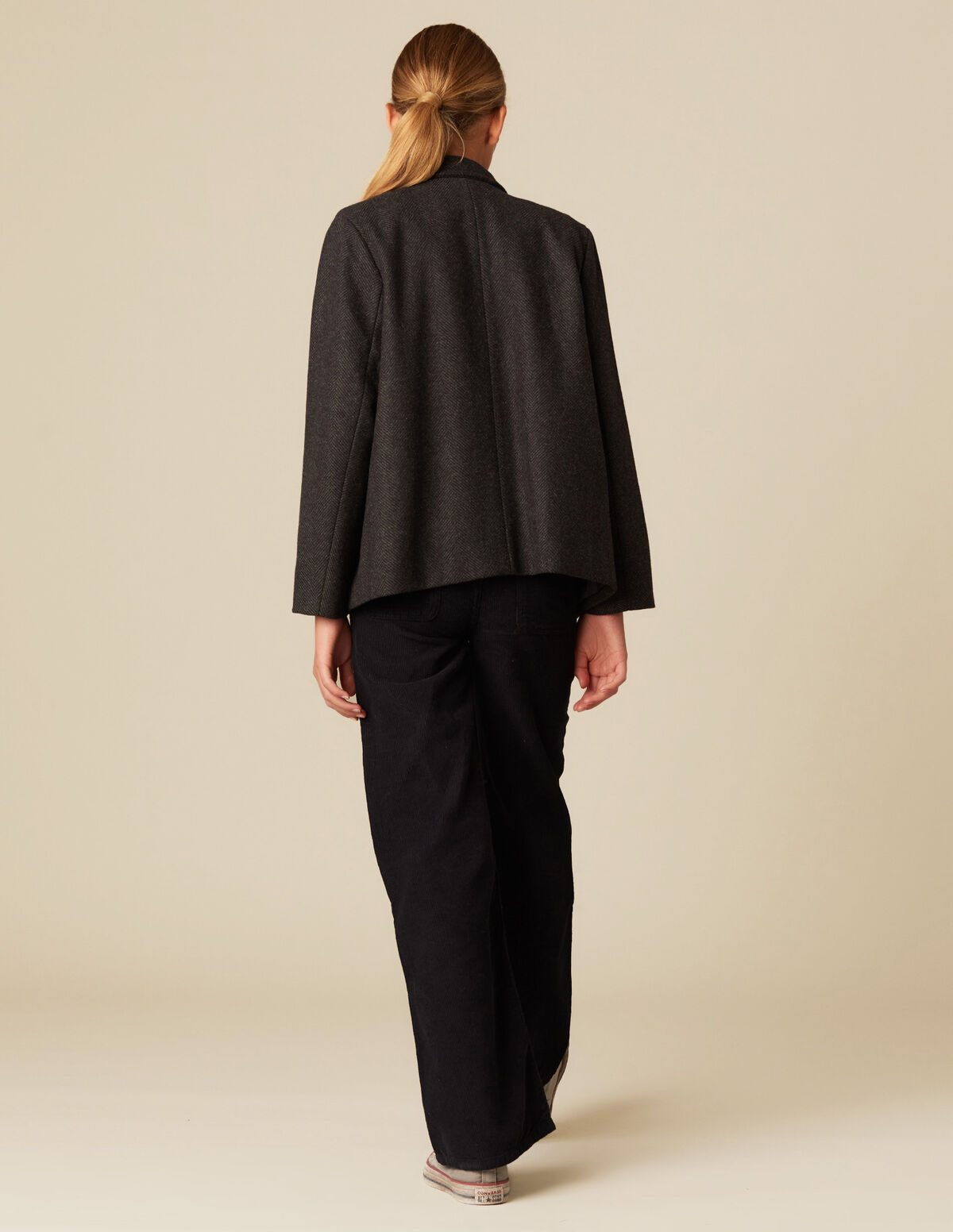 GREY HERRINGBONE CROSSOVER COAT