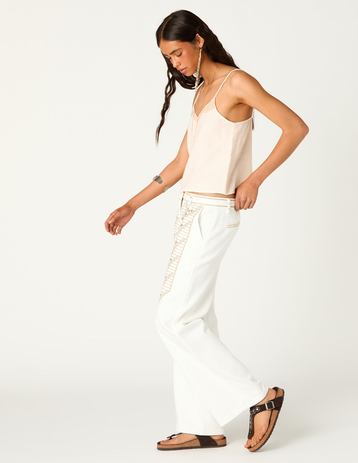 PANTALON BORDADO DENIM BLANCO