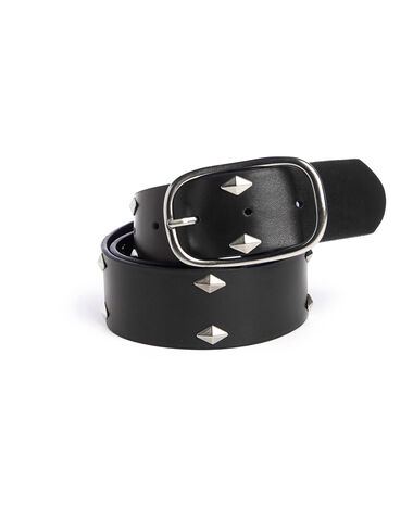 Black leather diamonds belt silver buckle - View all > - Nícoli