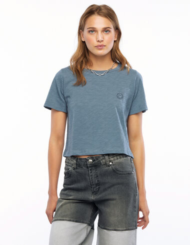 Blue short-sleeve smile T-shirt - T-Shirts - Nícoli
