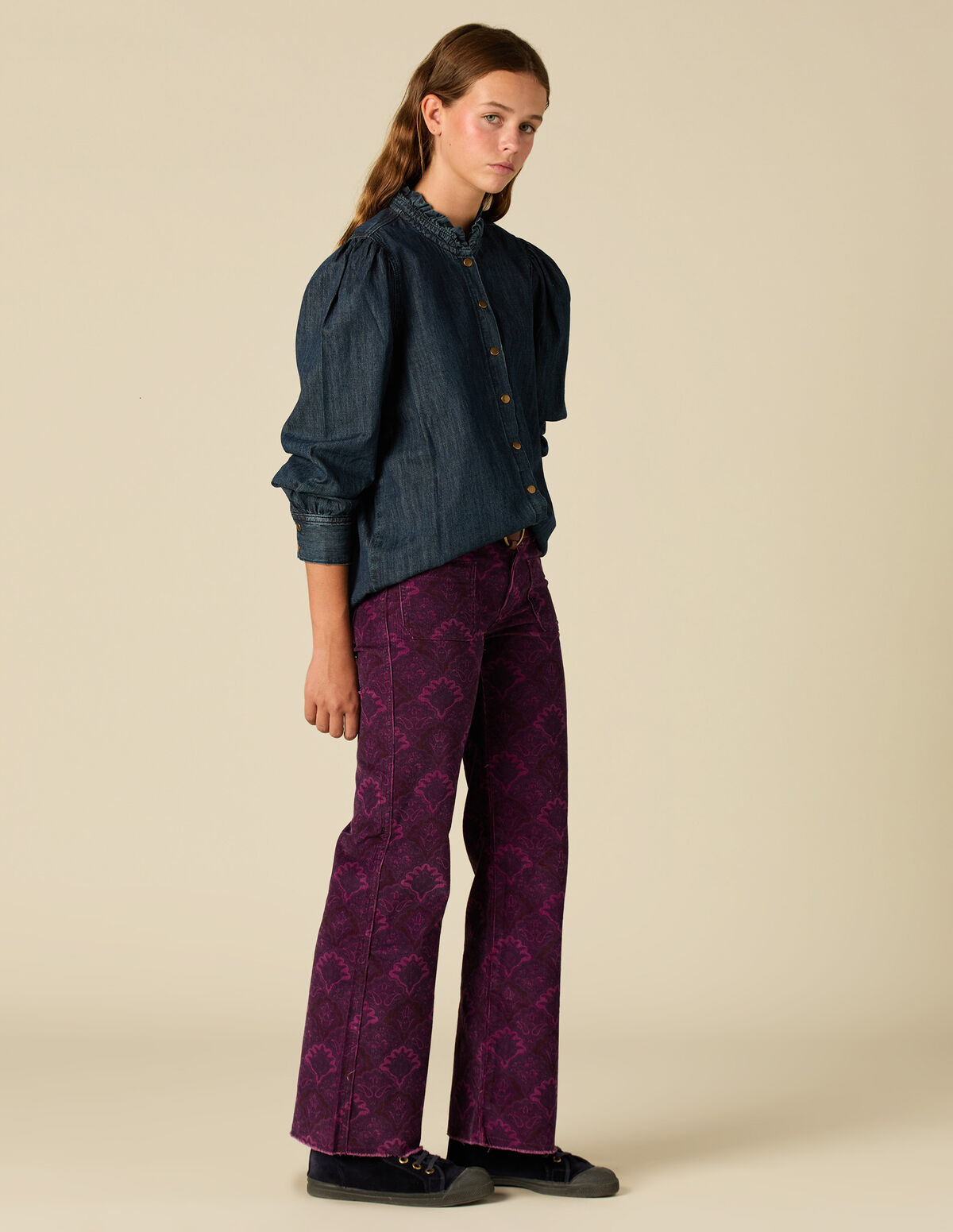 PANTALON VELOURS CÔTELÉ PRINT MARRON