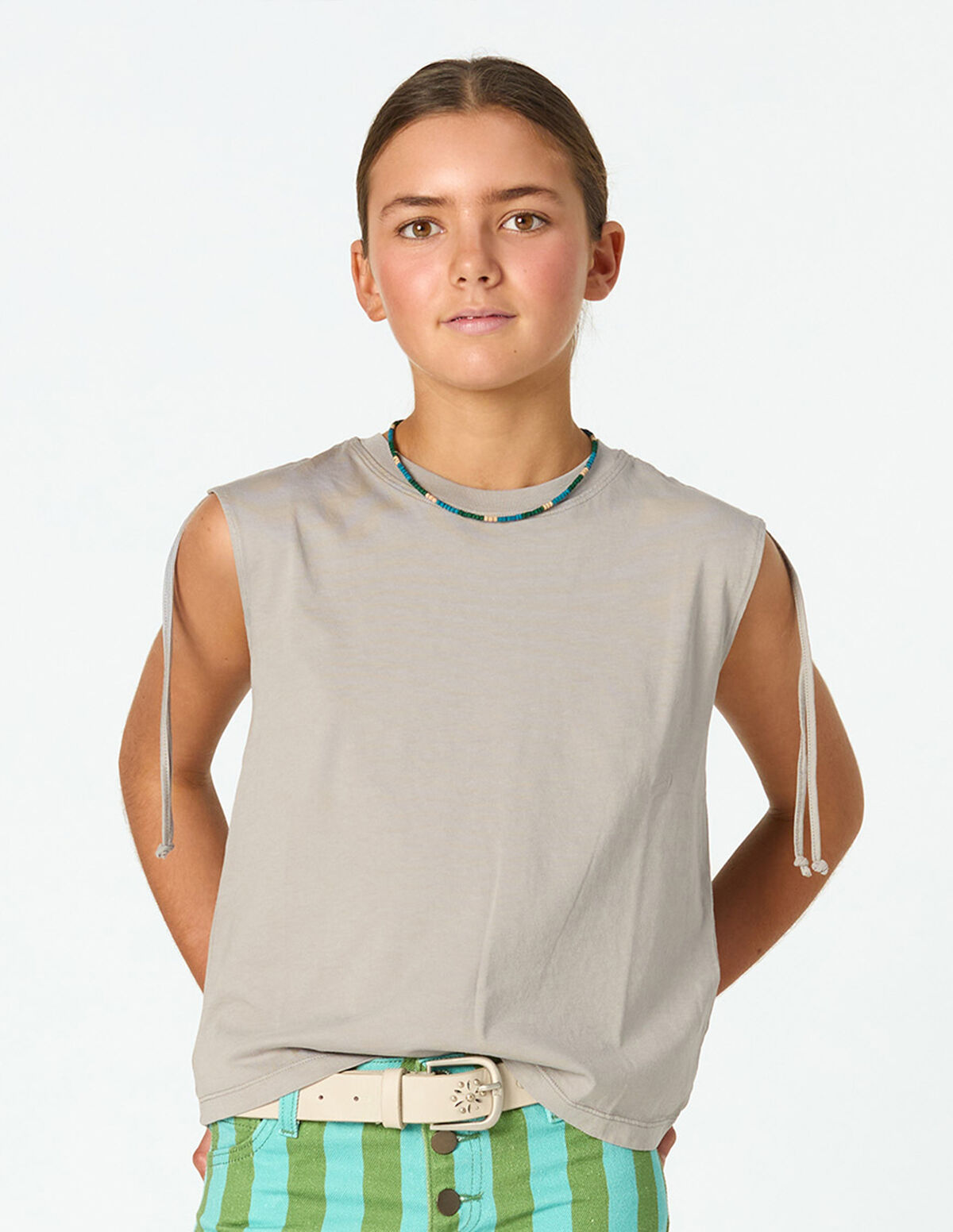 T-SHIRT FRANZIDO OMBRO CINZA-FERRO