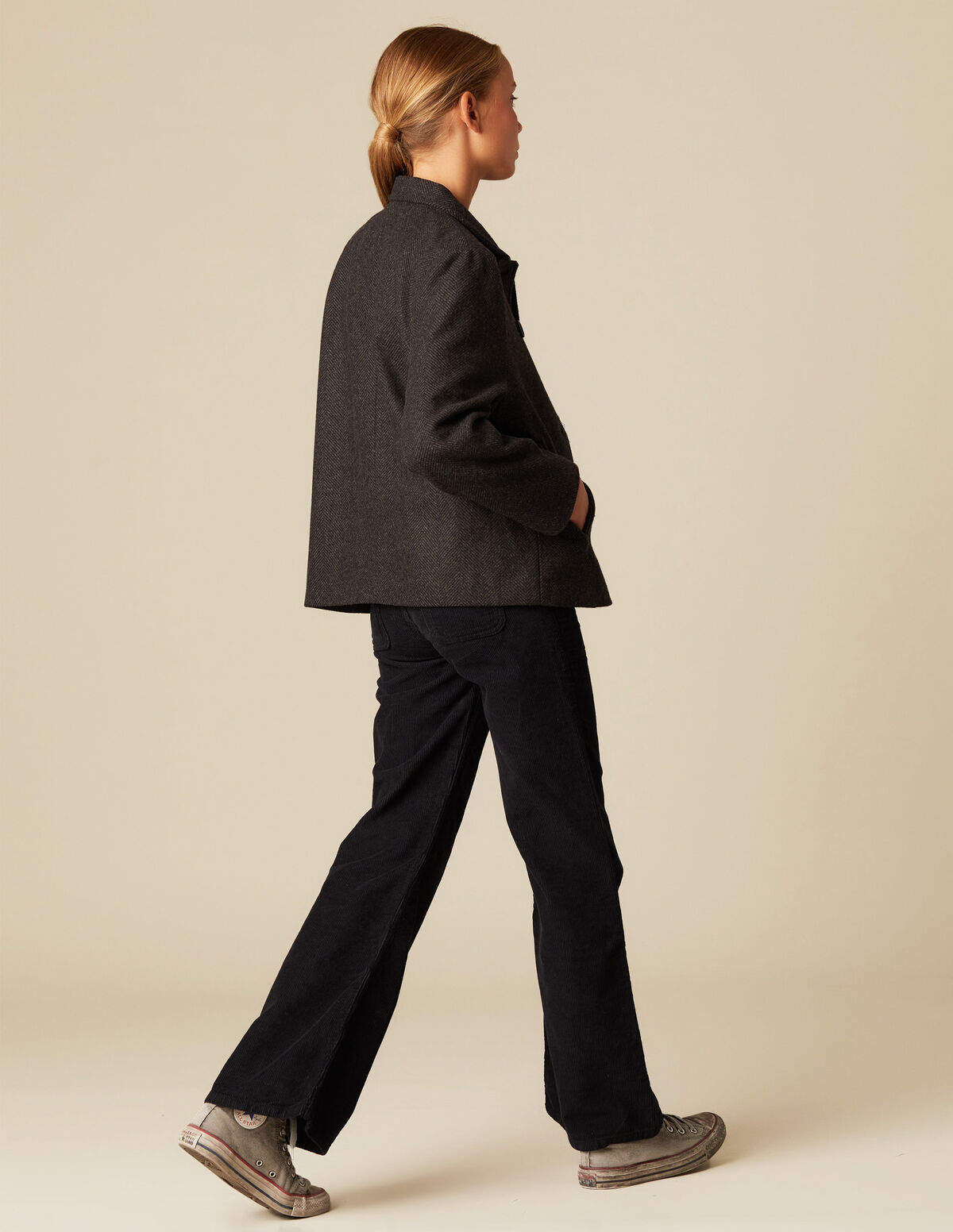 GREY HERRINGBONE CROSSOVER COAT