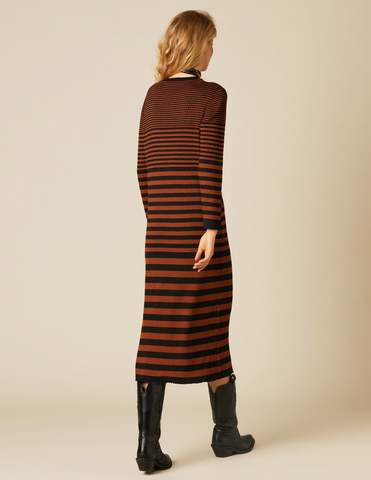 OCHRE/BLACK STRIPE DRESS