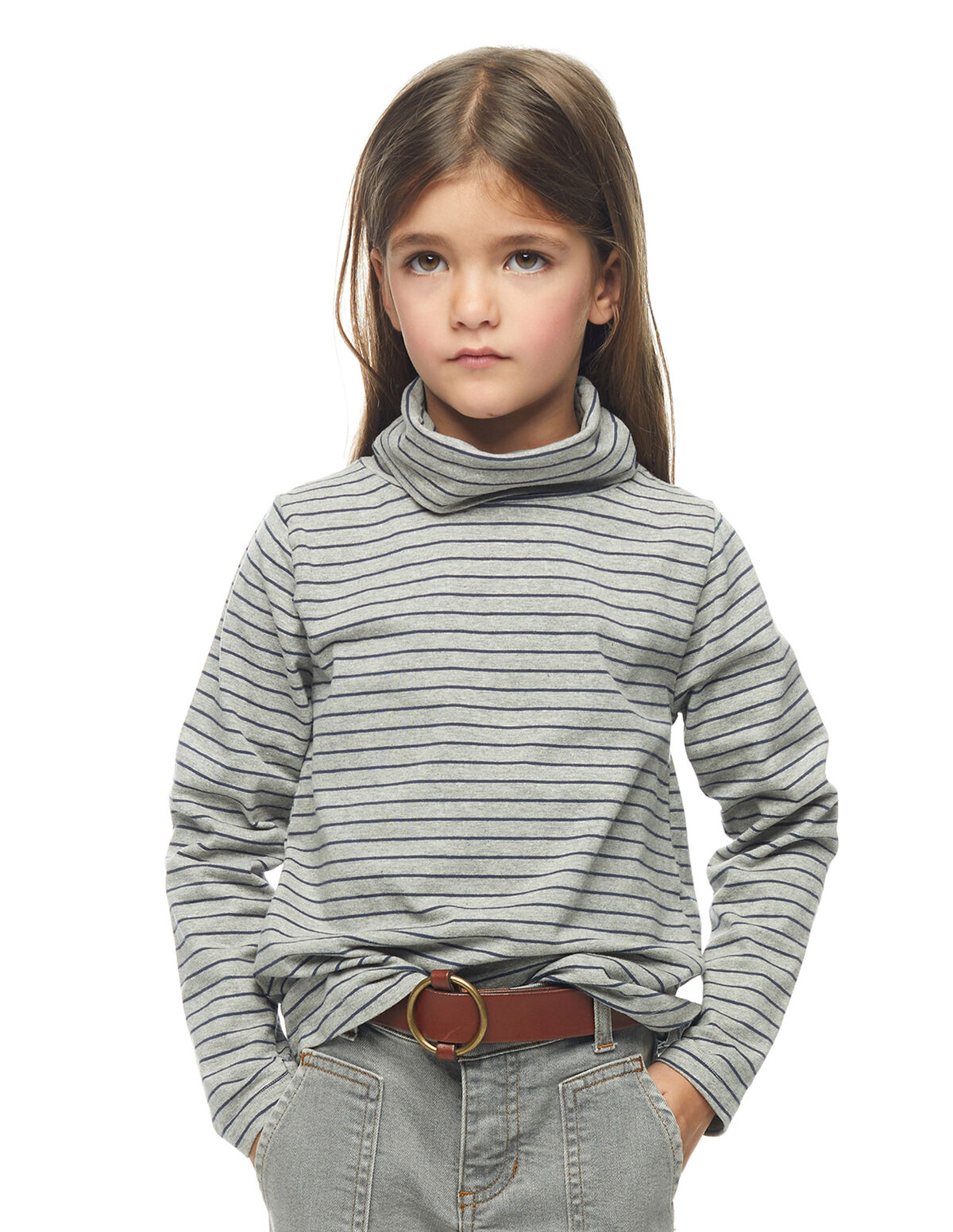 BLUE AND GREY STRIPED TURTLENECK