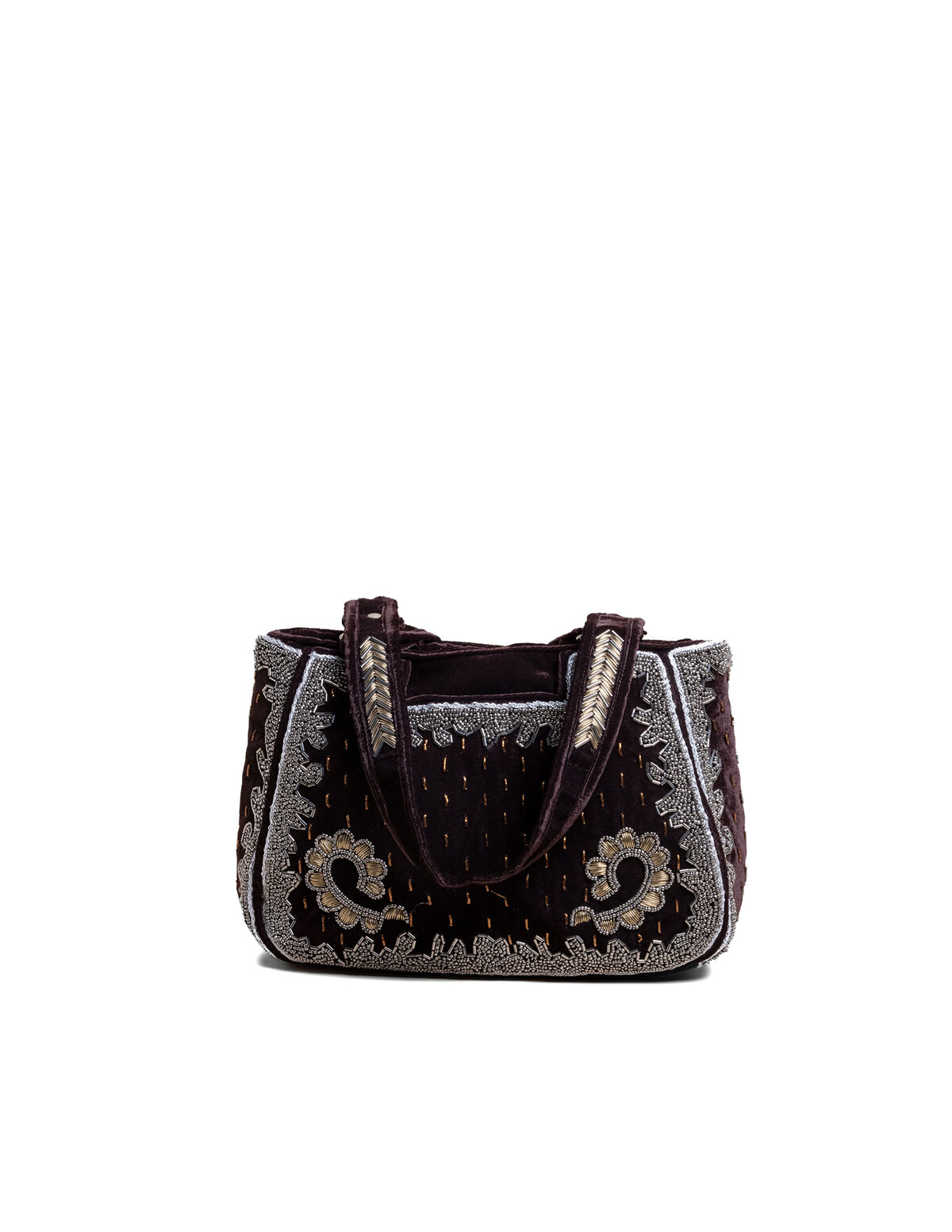 BROWN BEADED VELVET BAG
