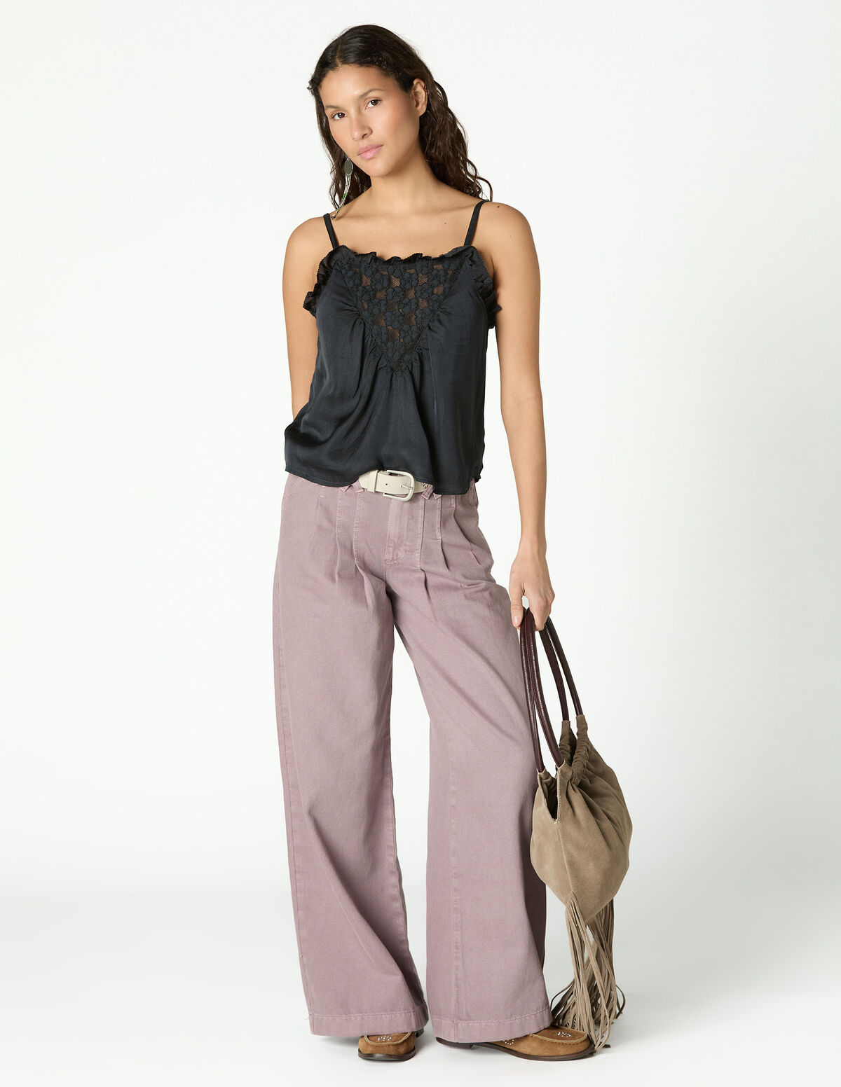 ANTHRACITE FLOWER LACE TOP