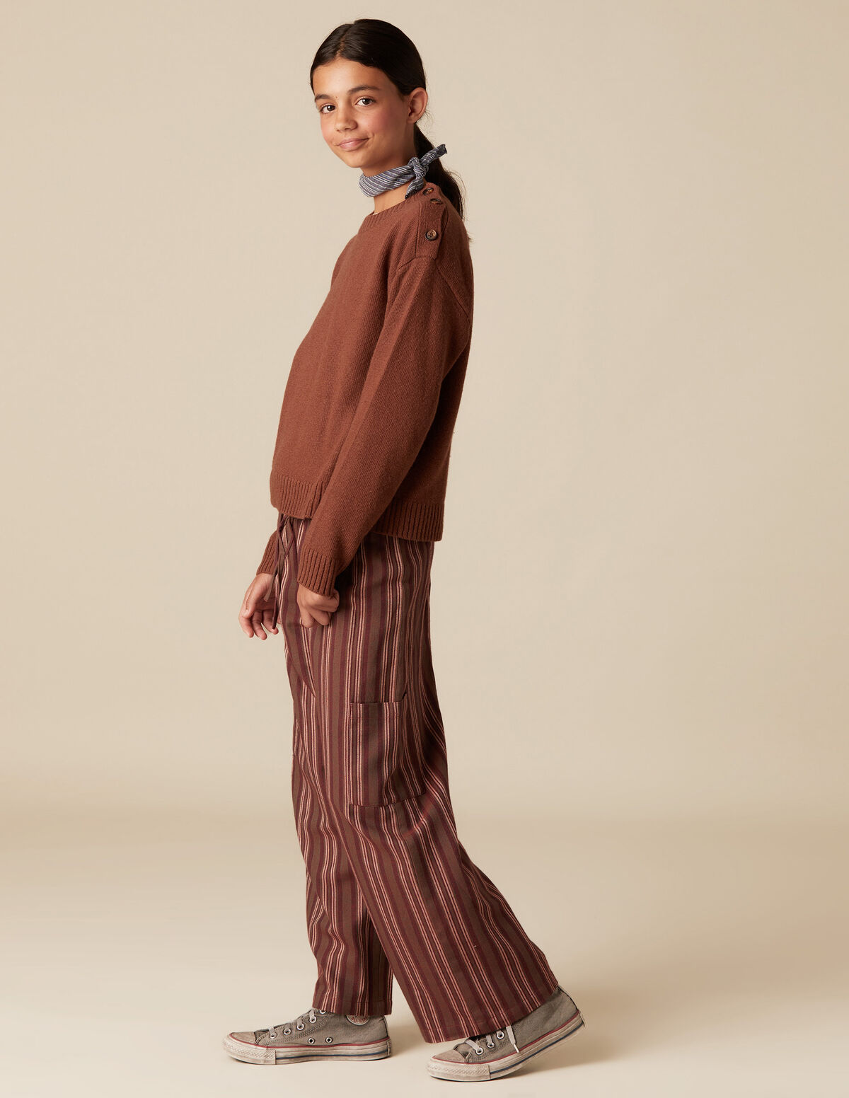 PULL MAILLE BOUTONS MARRON