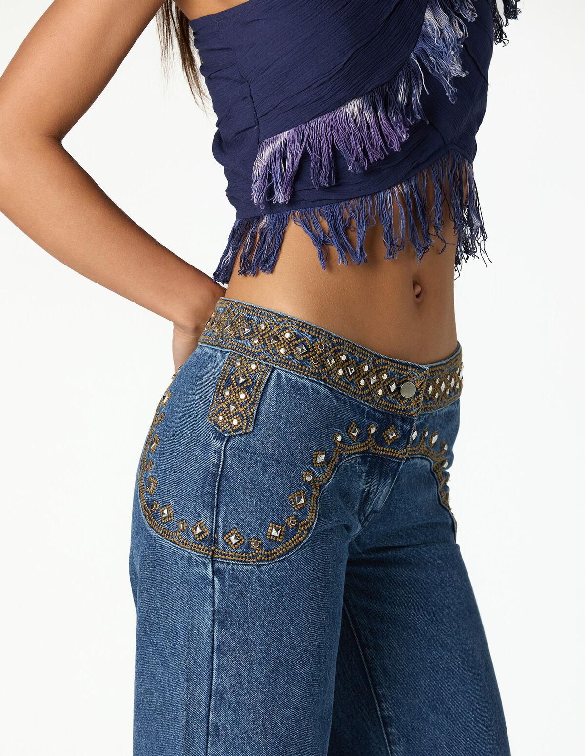 CAL&Ccedil;AS CINTADO BORDADO BLUE