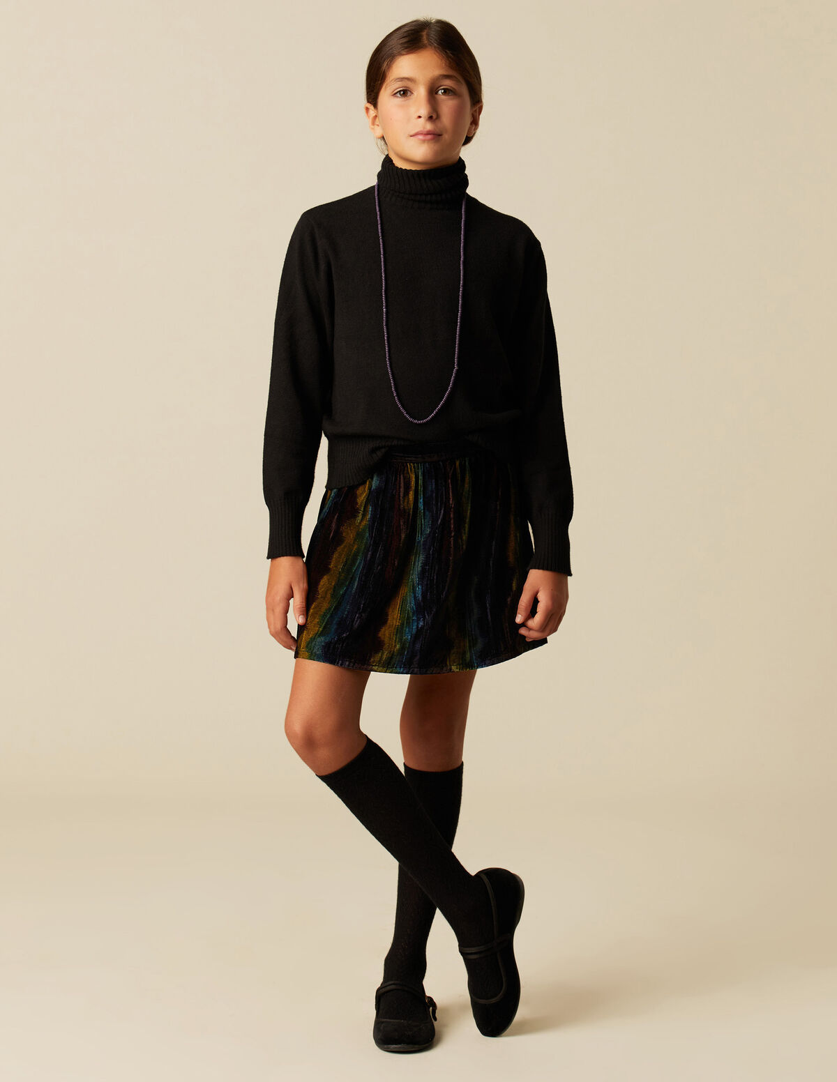 JUPE FINITIONS ONDULÉES VELOURS MÛRE