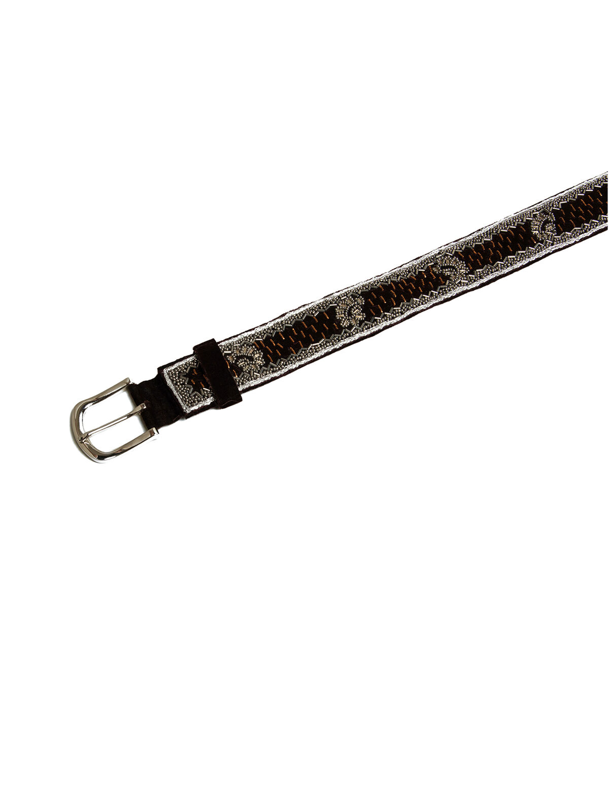 BROWN BEADED VELVET BELT