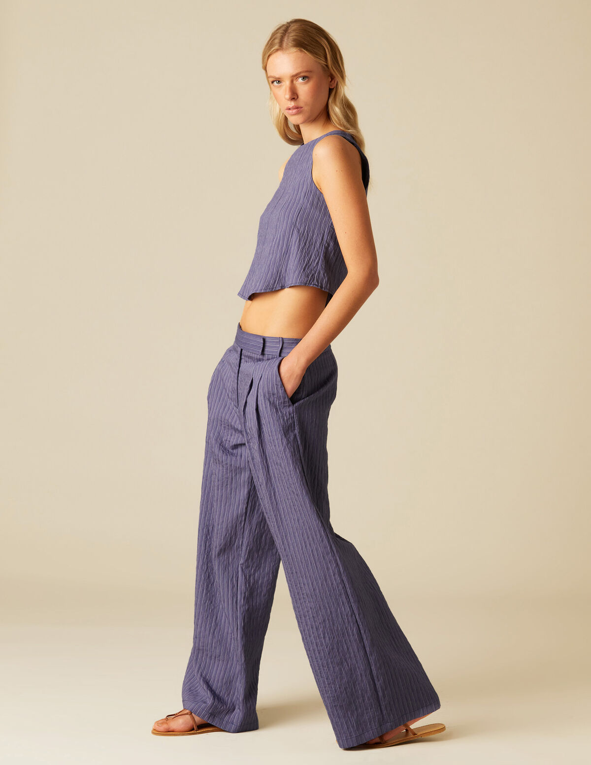 TOP AZUL RAYA BLANCA