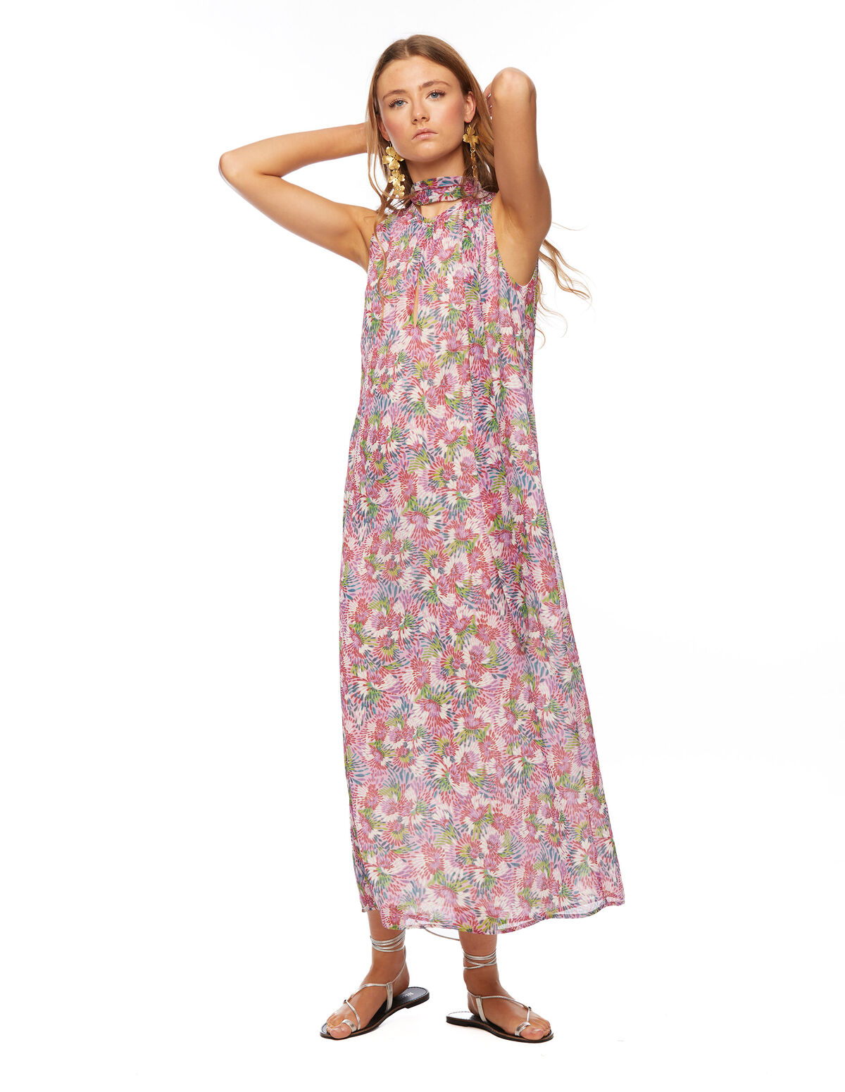 Lilac floral print dress with slit - Temporadas Anteriores - Nícoli