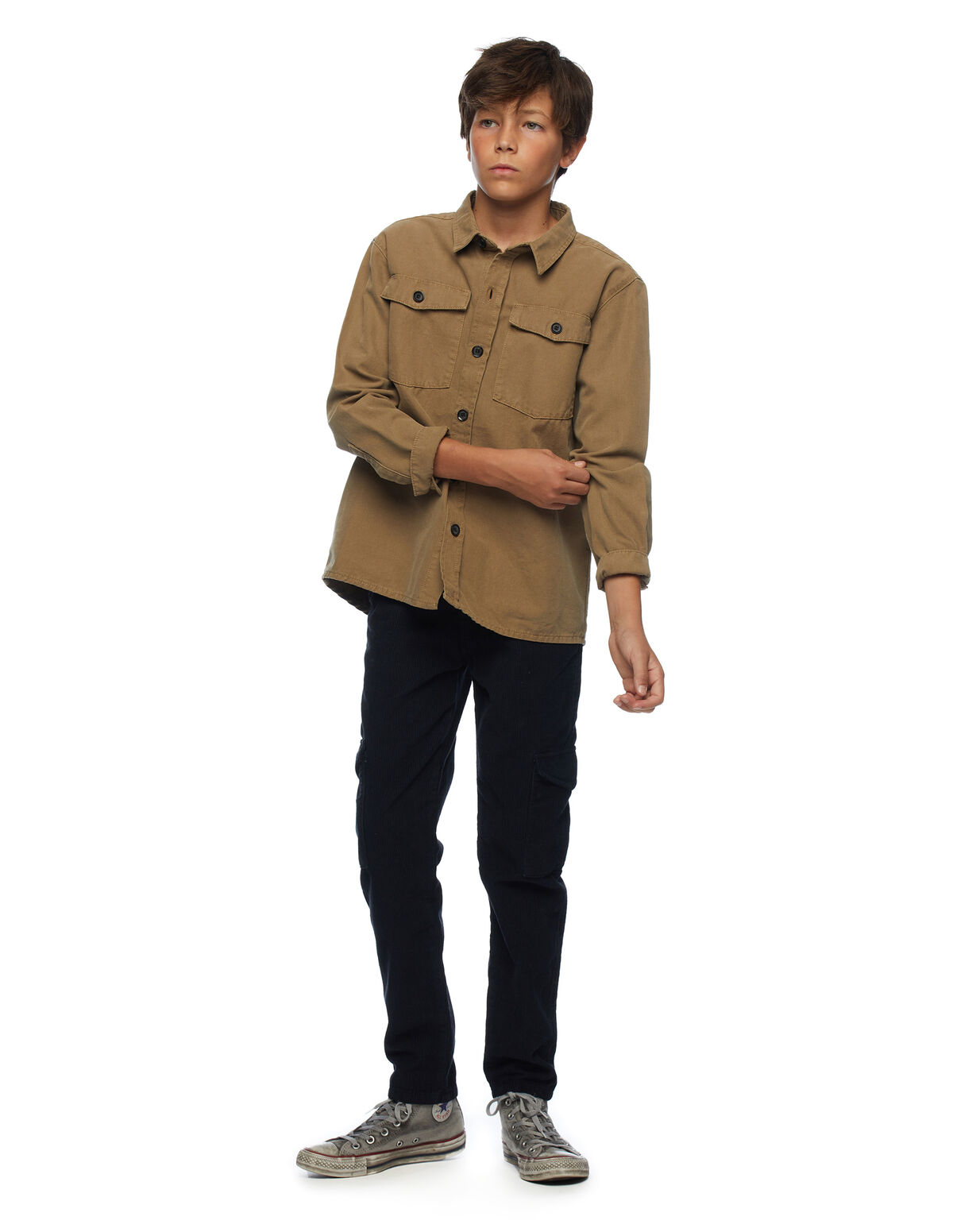 GREEN CORDUROY CARGO TROUSERS