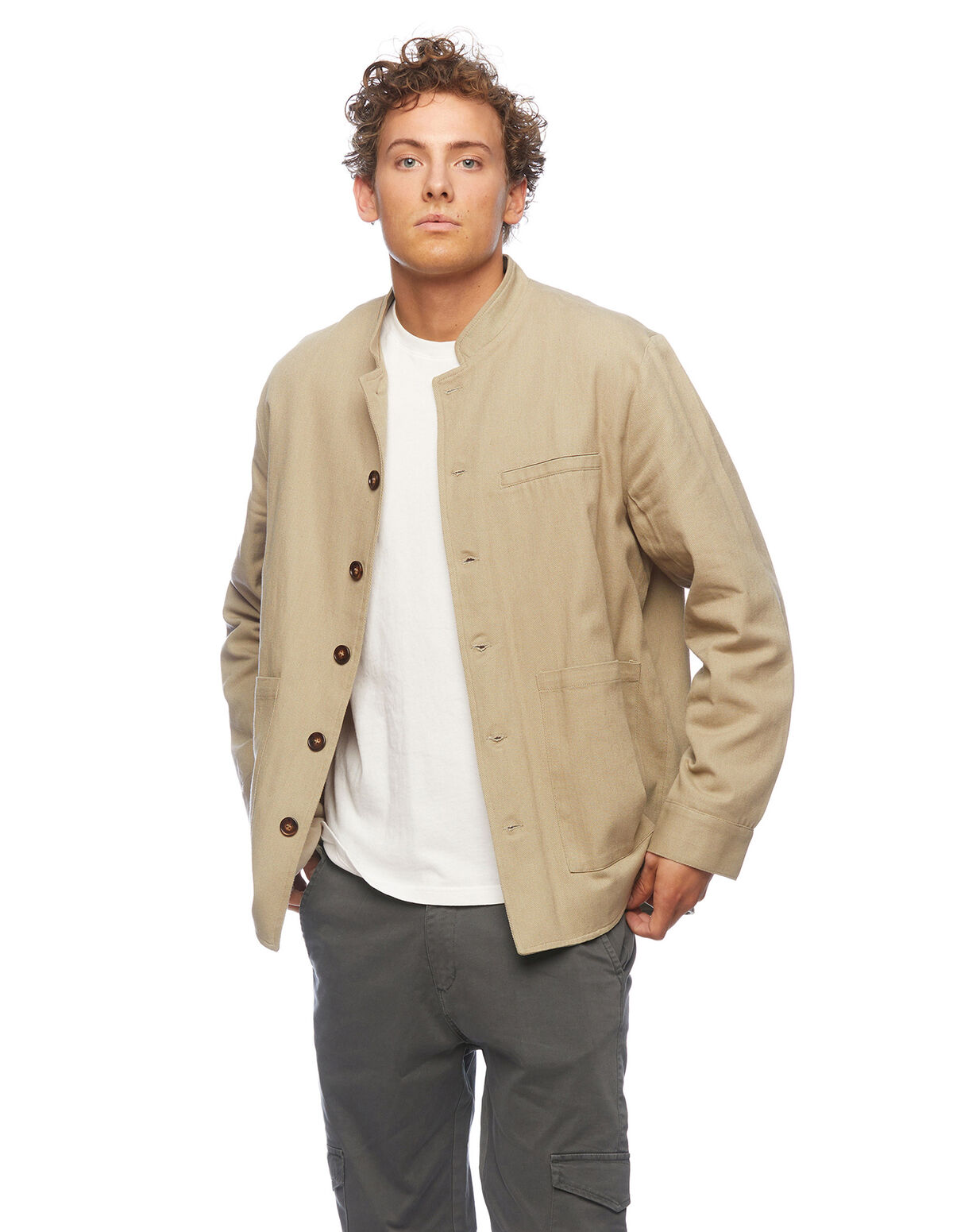 Sand-coloured grandad collar jacket - Outerwear - Nícoli