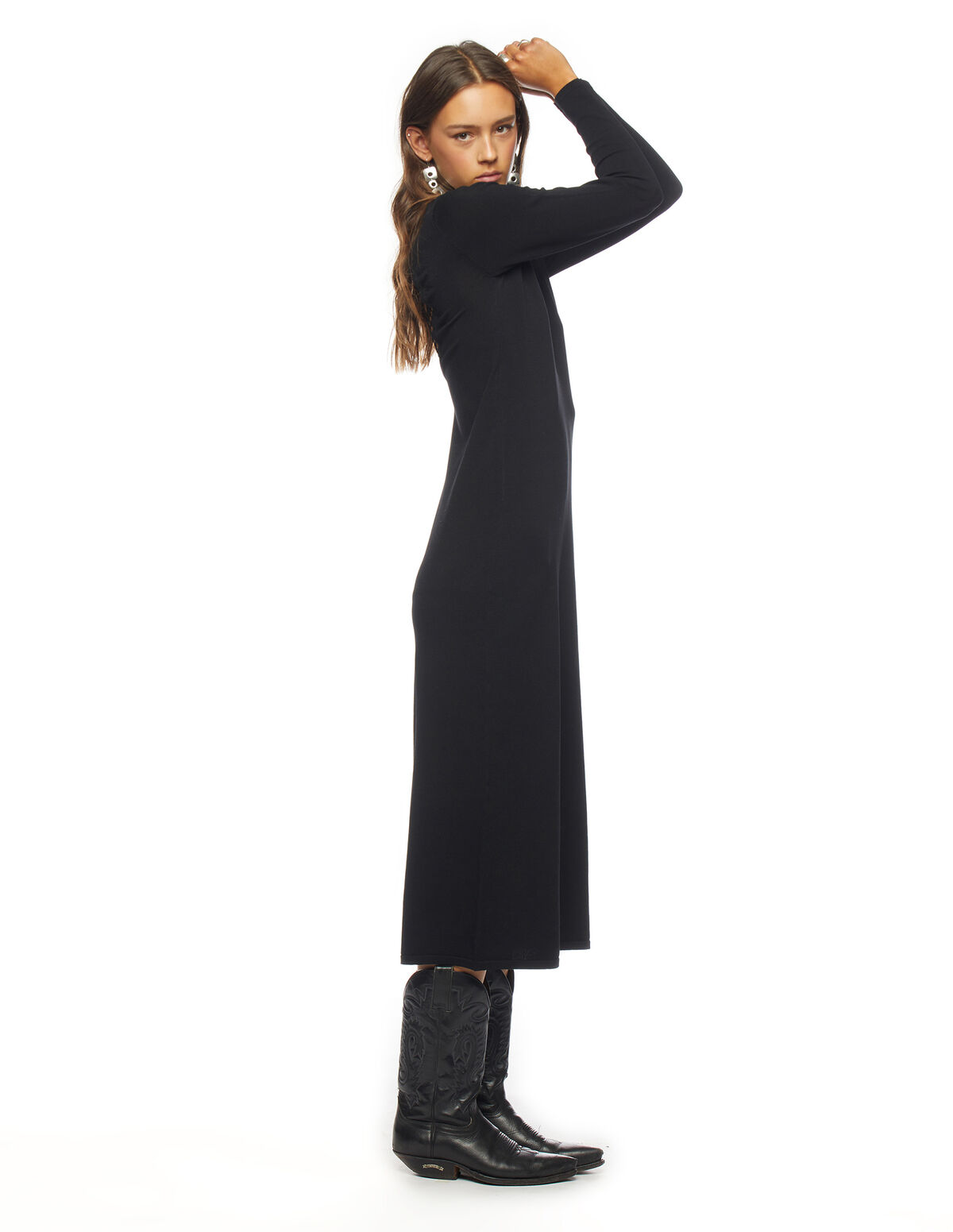 BLACK LONG-SLEEVED NET DRESS