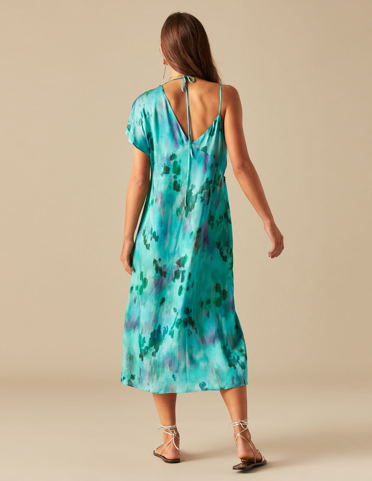 ROBE IMPRIMÉE BLEU BANDE DENTELLE