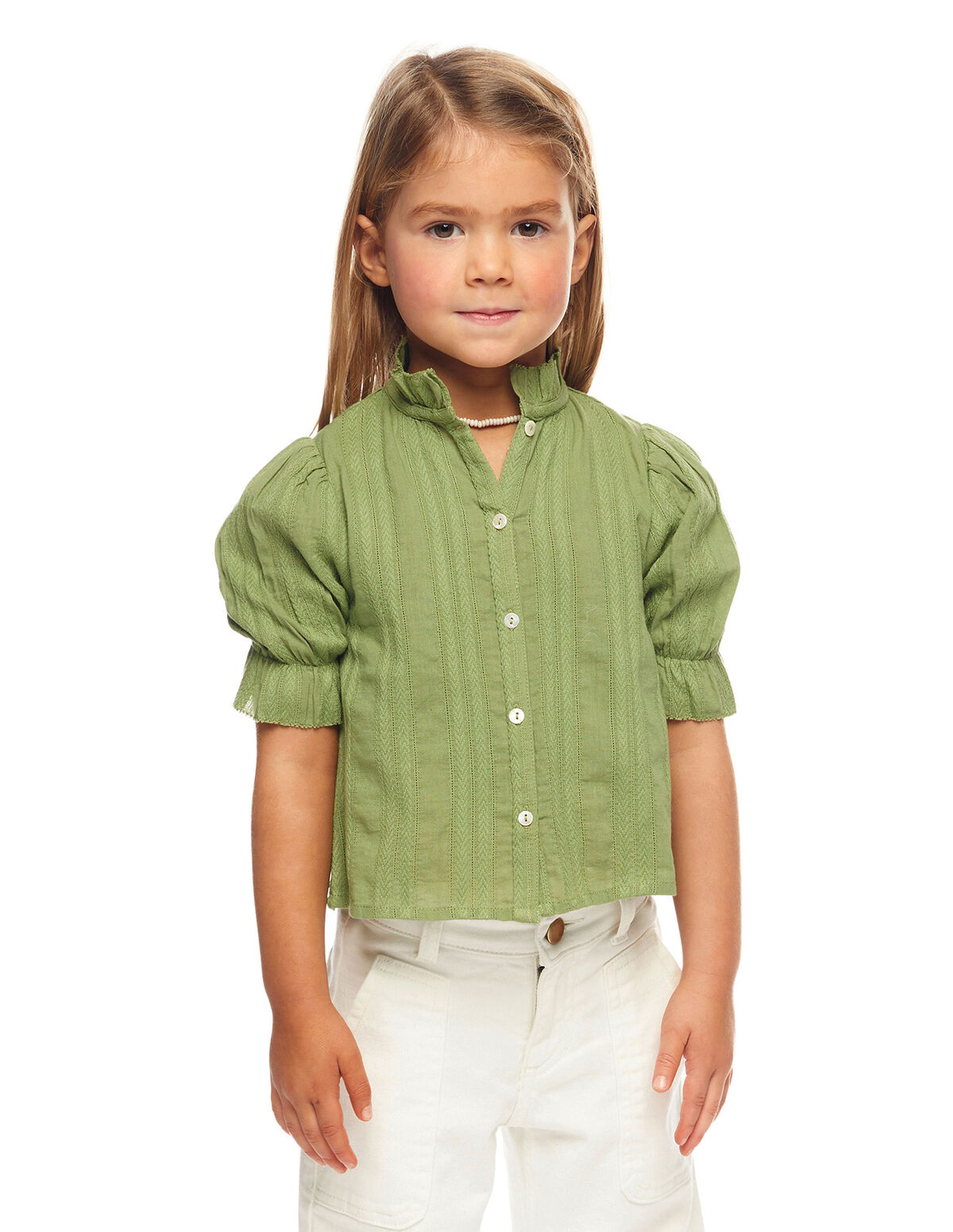 Camisa cuello perkins manga farol dobi verde - Camisas - Nícoli