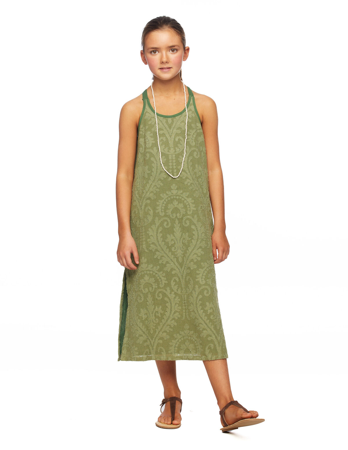 Long green printed crossover back dress - View all - Nícoli