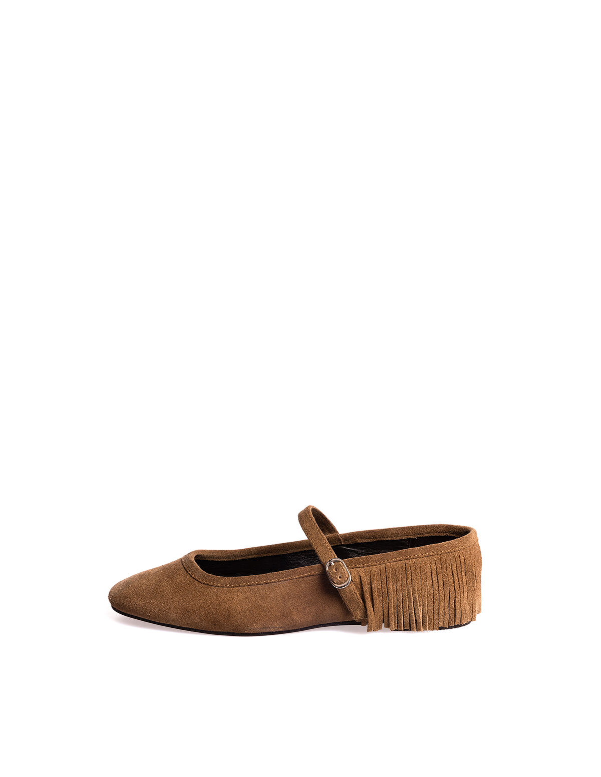 BROWN SUEDE FRINGED BALLERINAS