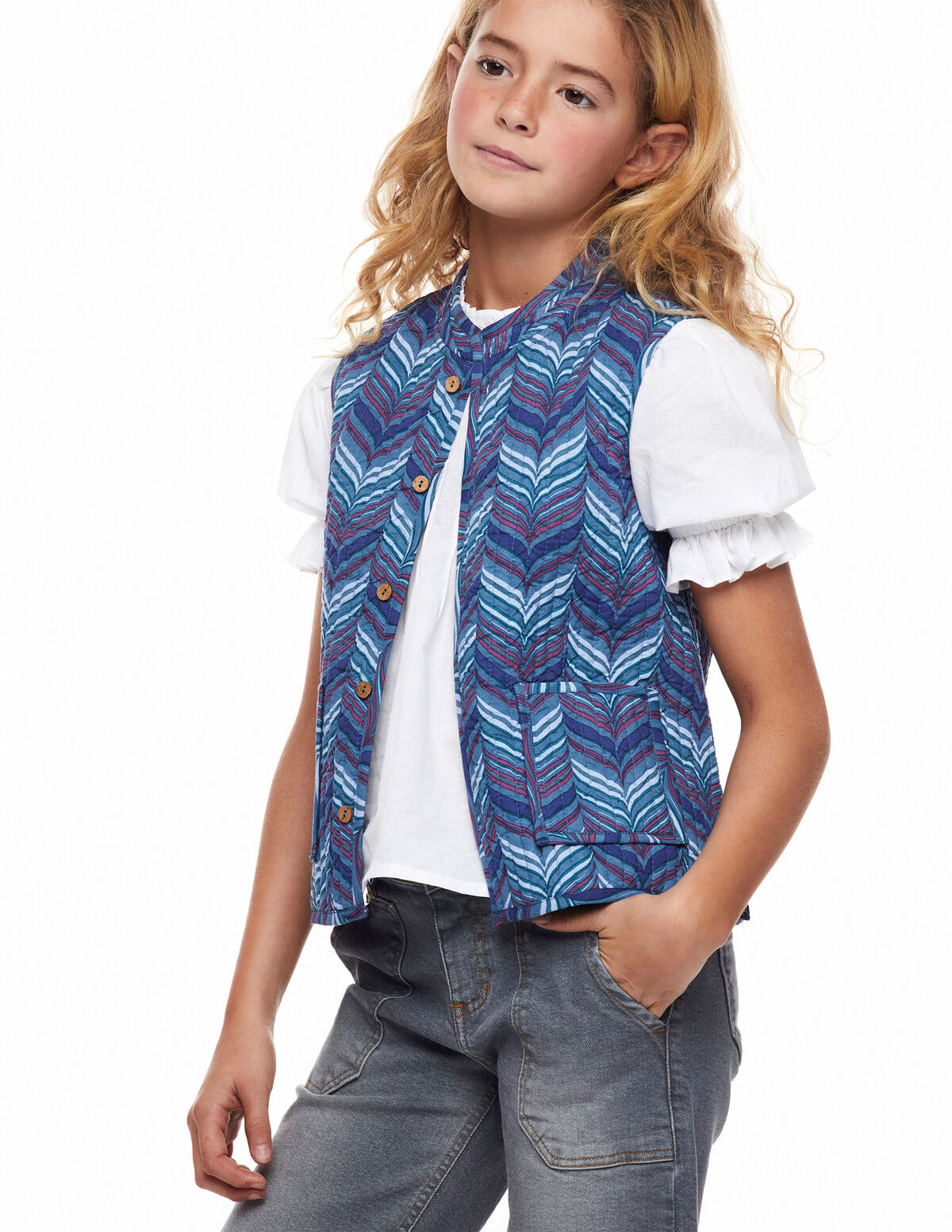 Blue herringbone quilted gilet
