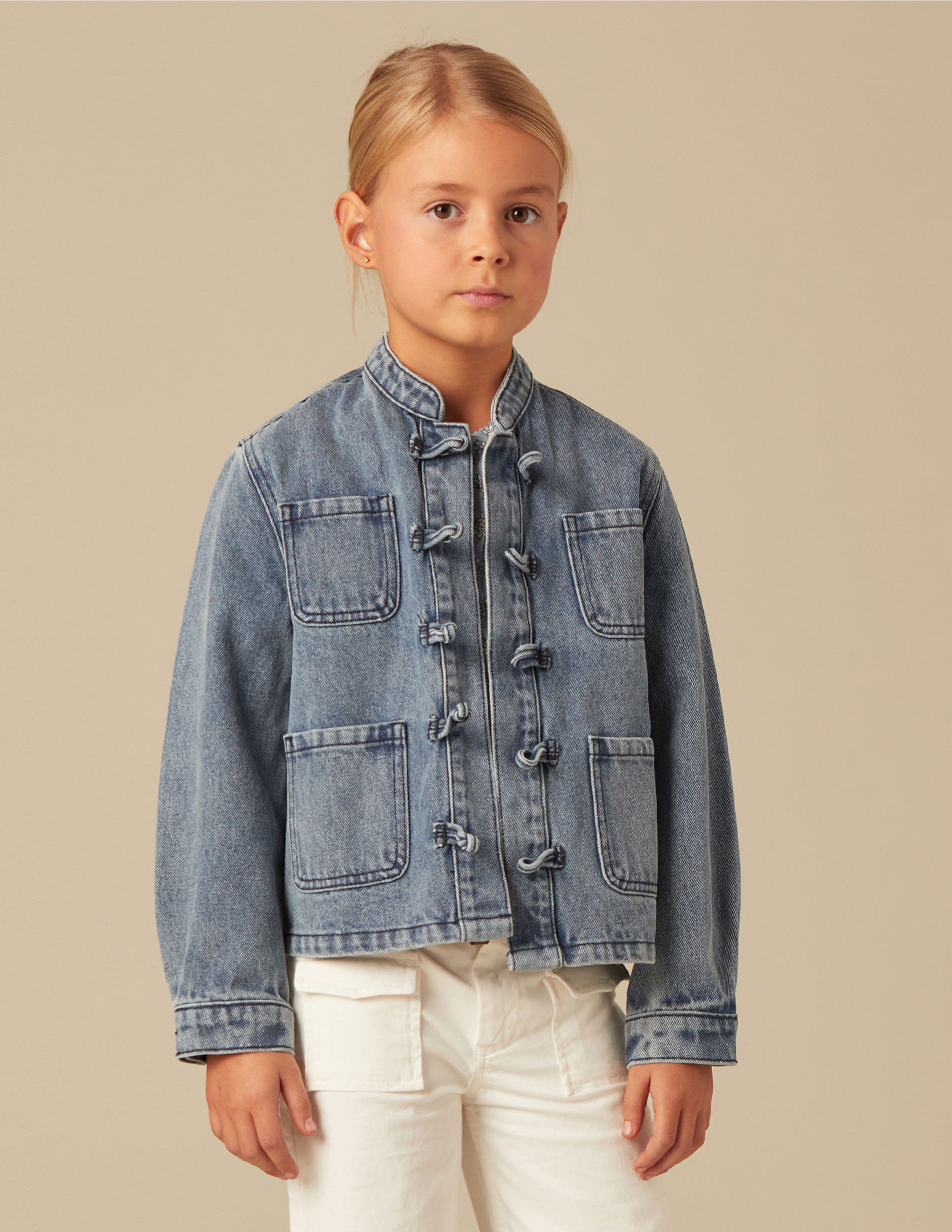 Grandad collar denim jacket outlet