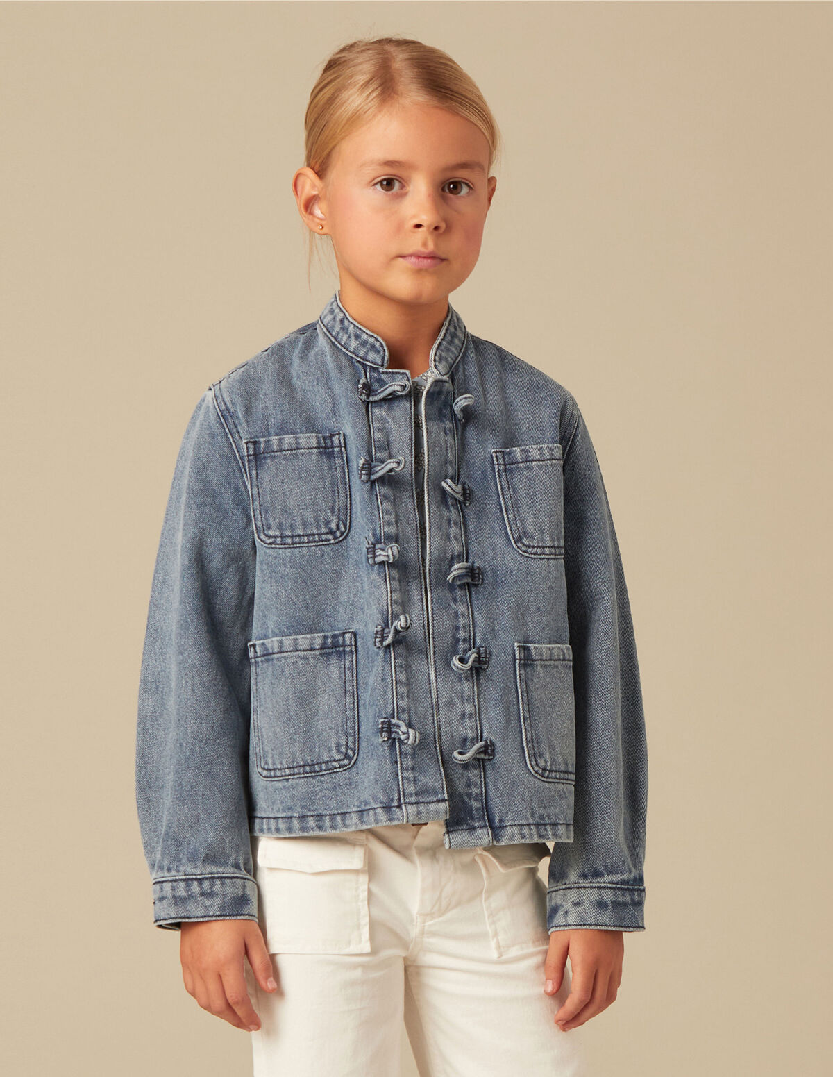 DENIM GRANDAD COLLAR JACKET