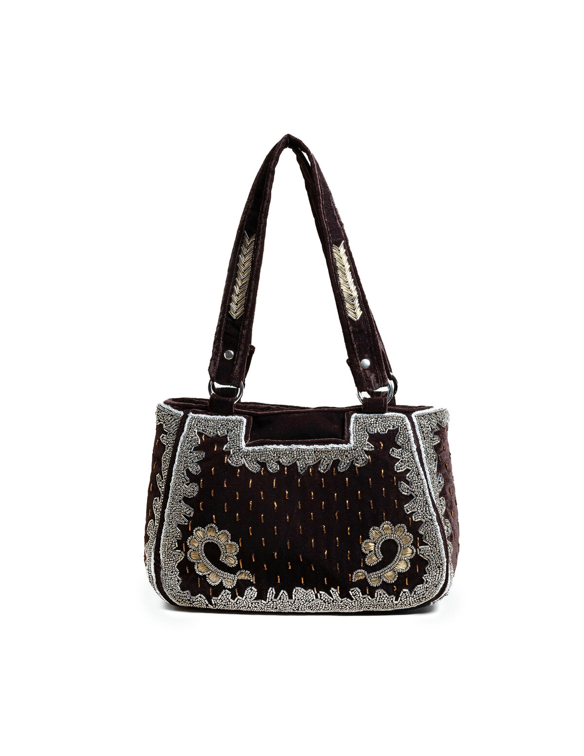 BROWN BEADED VELVET BAG