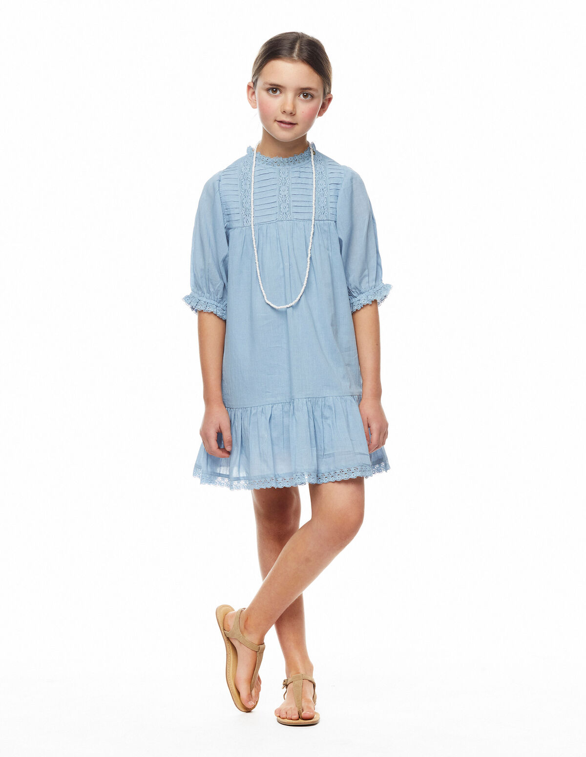 Vestido cuello perkins encajes azul