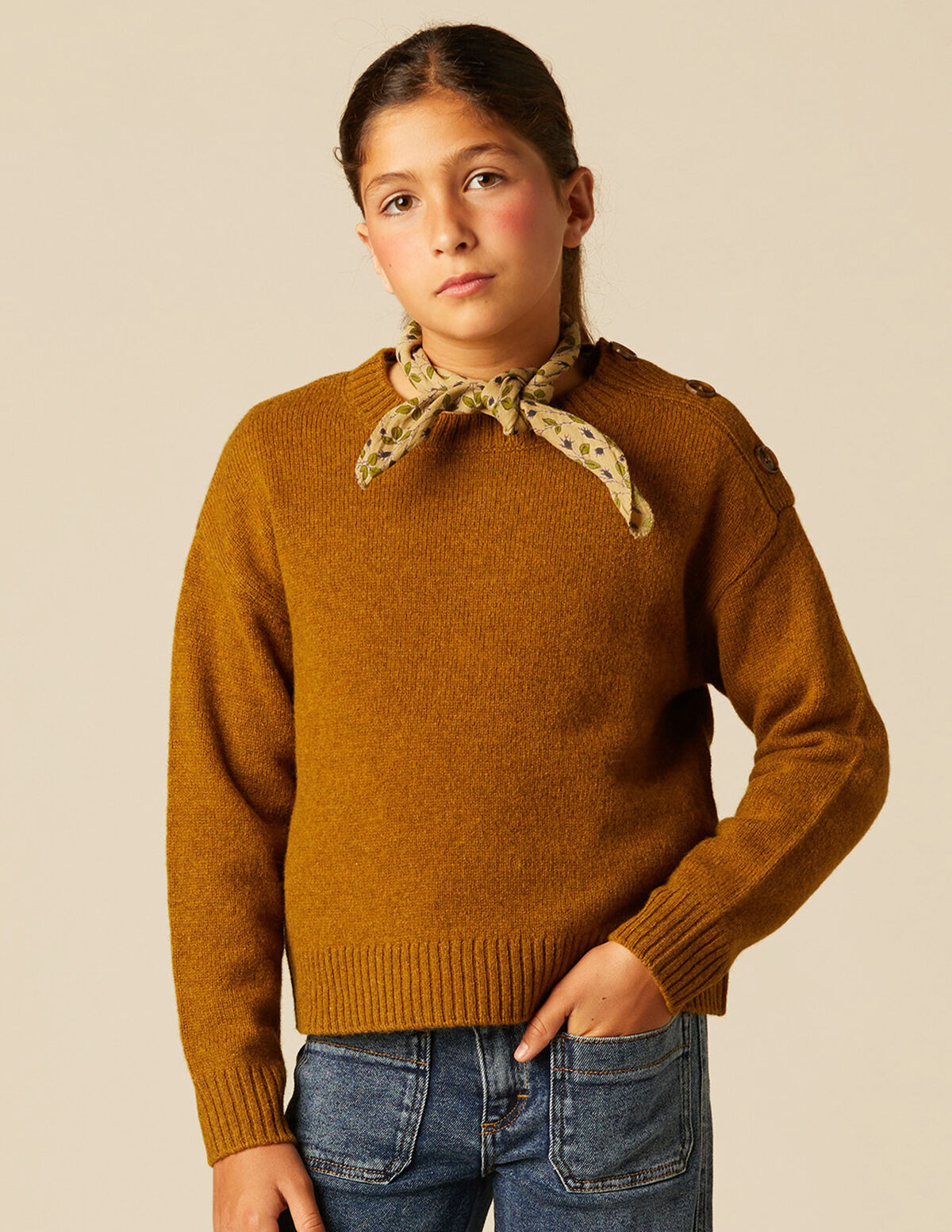 PULL BOUTONS JAUNE MOUTARDE