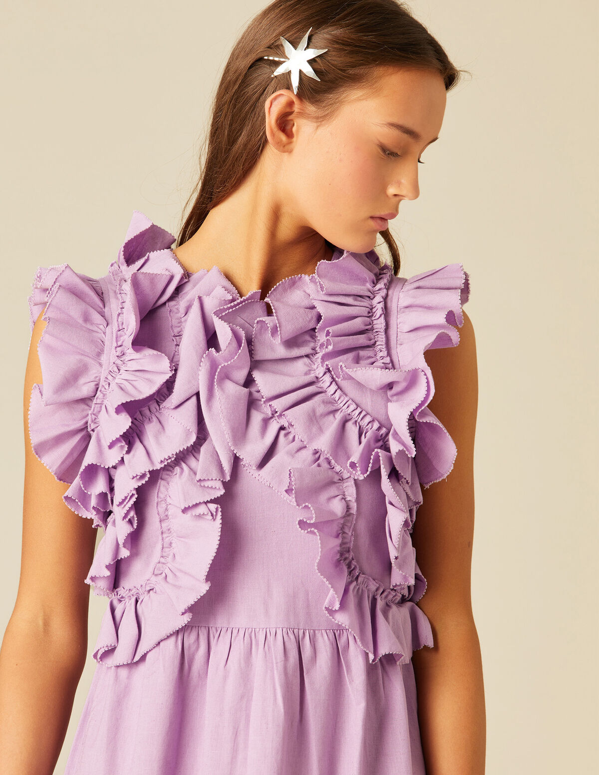 VESTIDO LILA VOLANTES
