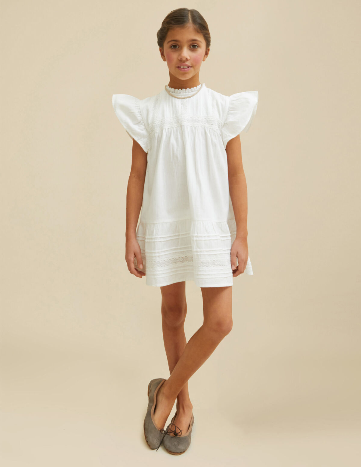 VESTIDO VOLANTE ENCAJES BLANCO