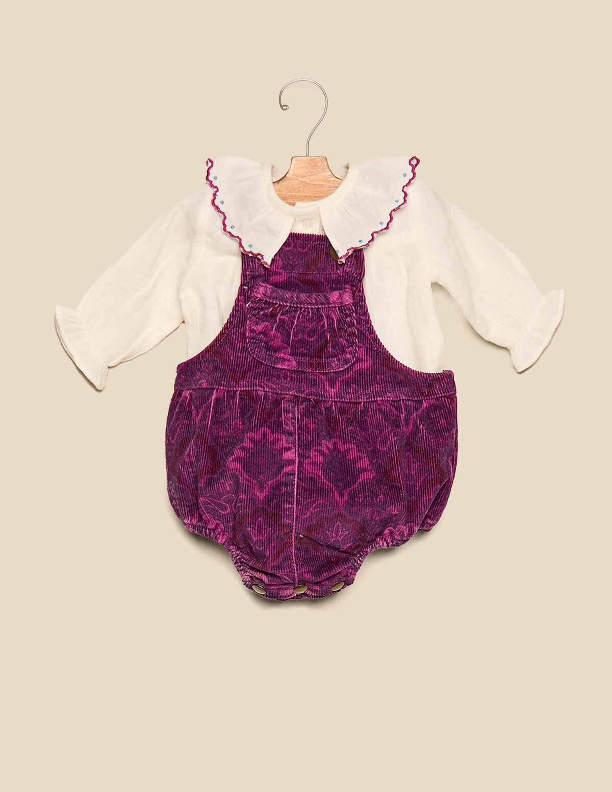 BROWN CORDUROY PRINTED PLAYSUIT