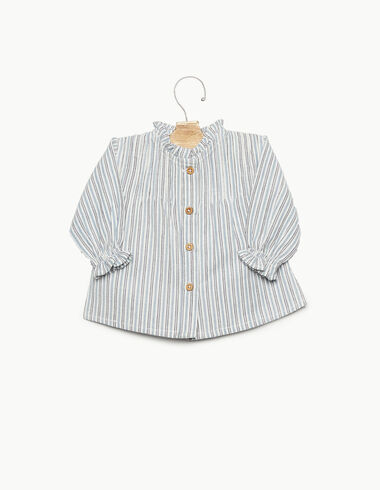 Blue striped button-up mock turtleneck shirt - Shirts - Nícoli