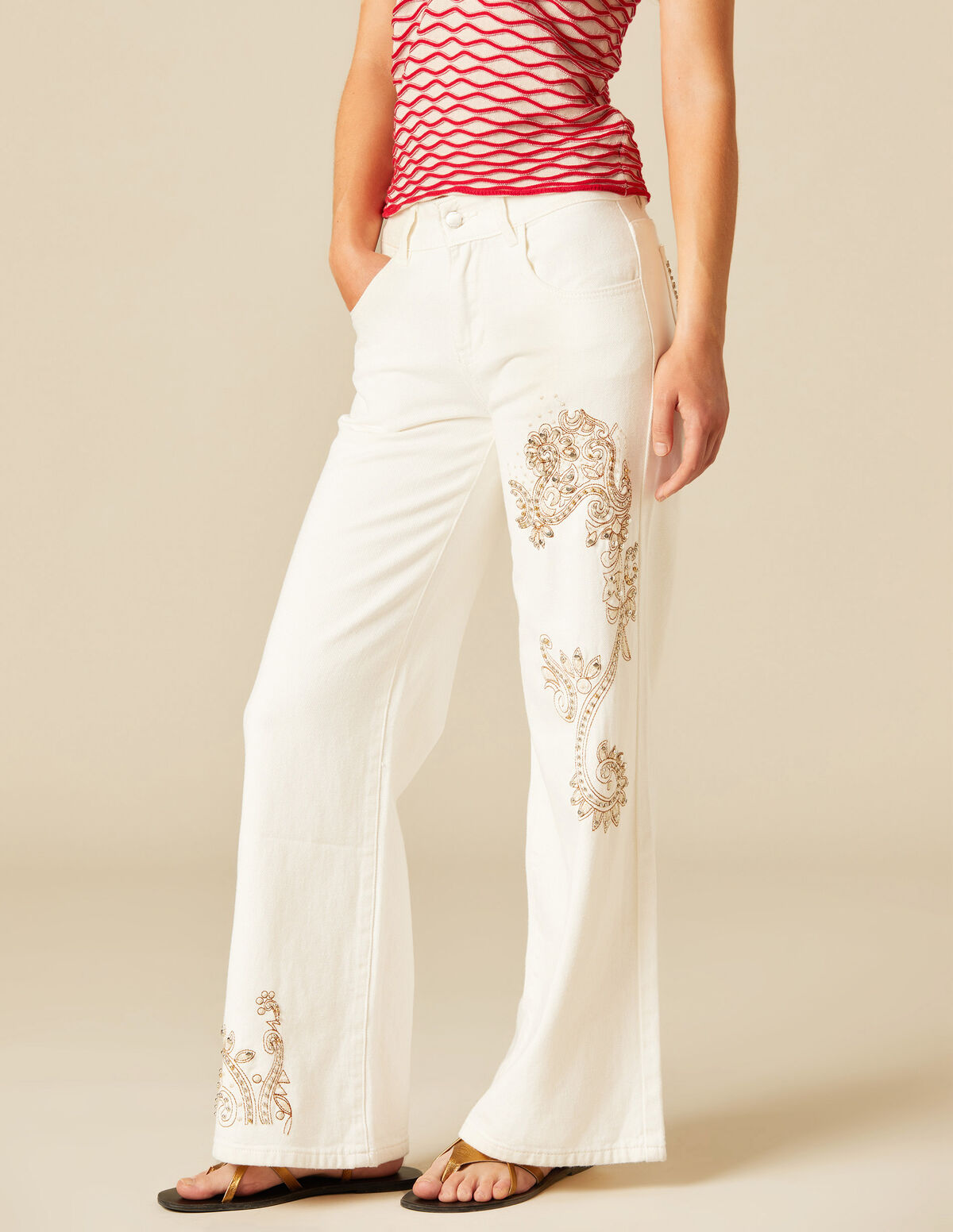 WHITE EMBROIDERED TROUSERS